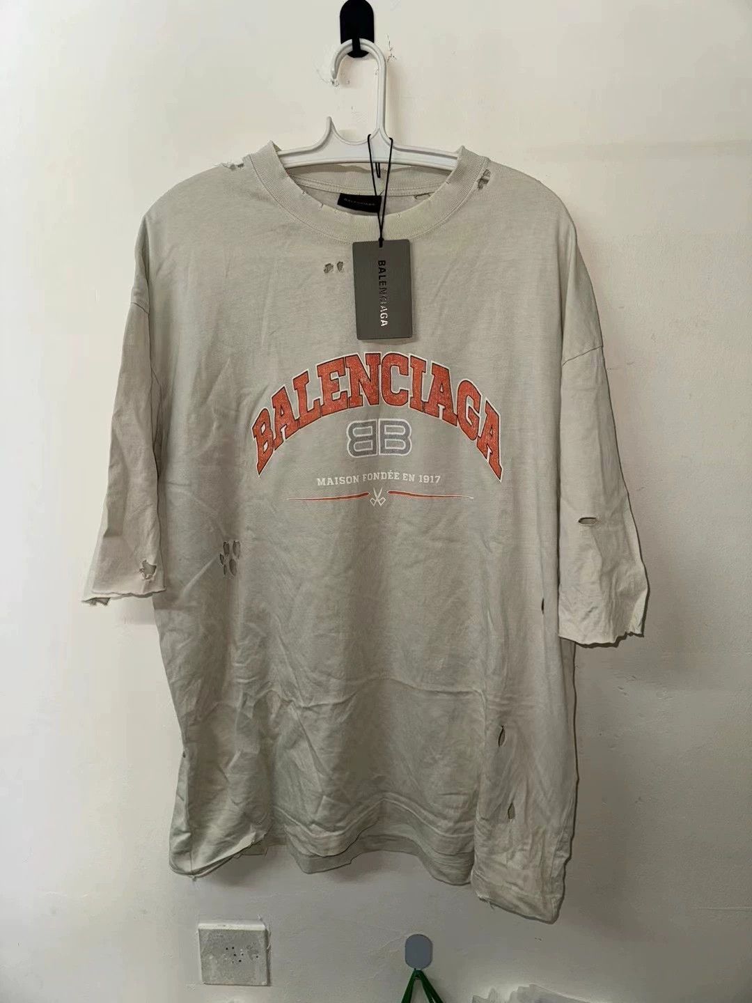 Balenciaga Rice White Destruction Scissors Short Sleeve