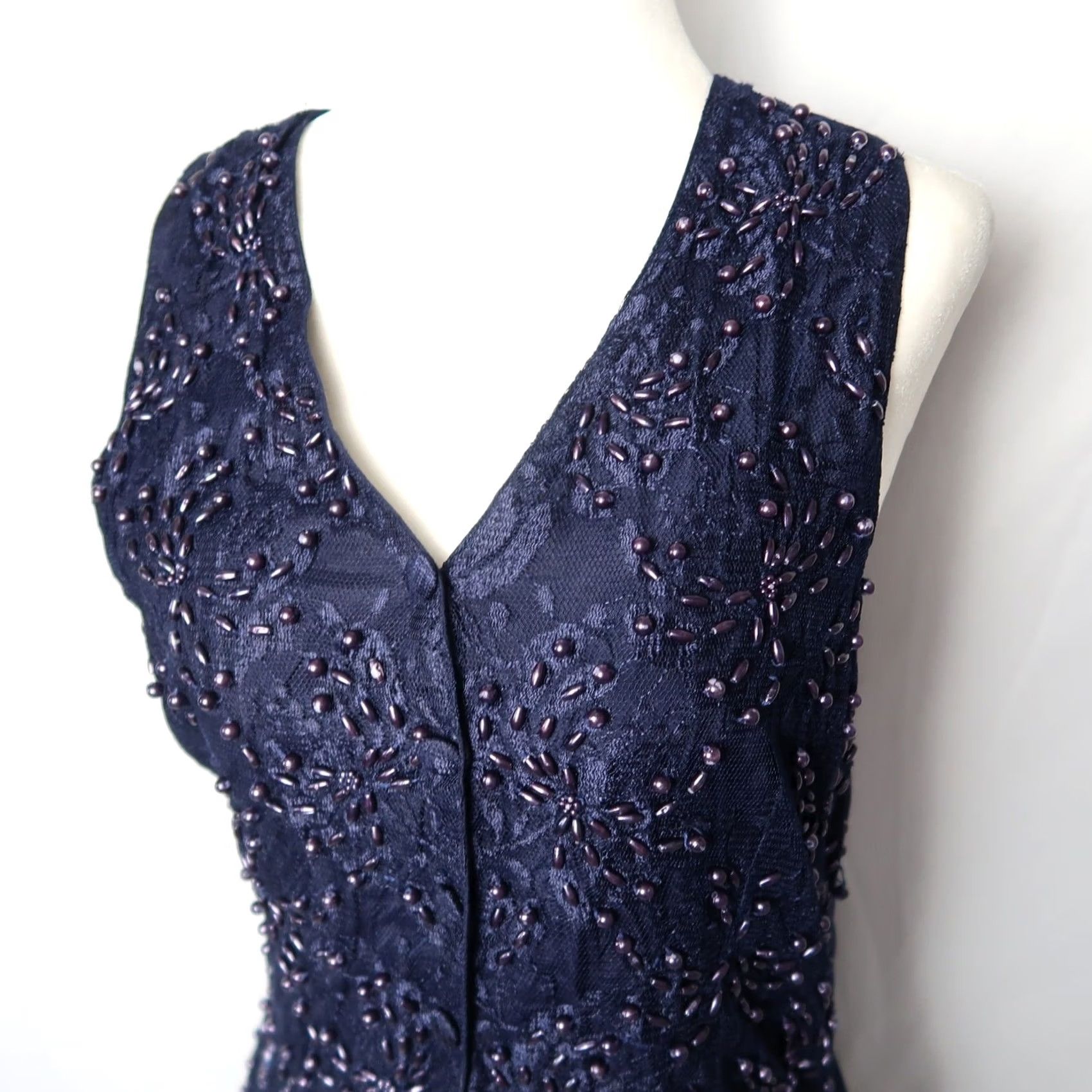 Vintage VINTAGE 90s Navy Blue Jumpsuit with Beaded Vest Top Wide Leg Cropped Sleeveless Rayon Jasmine S Womens Size 28" / US 6 / IT 42 - 3 Thumbnail