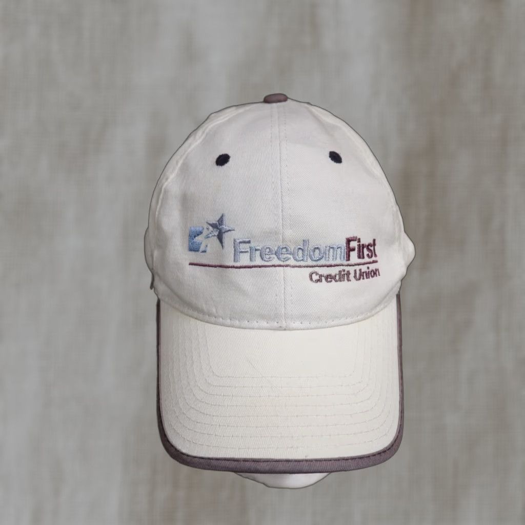 Vintage Hit Wear Freedom First Credit Union Bank White Cap Hat Adjustable Unisex Adults Baseball Cap 100% Cotton White Cap Hat Adjustable Size ONE SIZE - 1 Thumbnail
