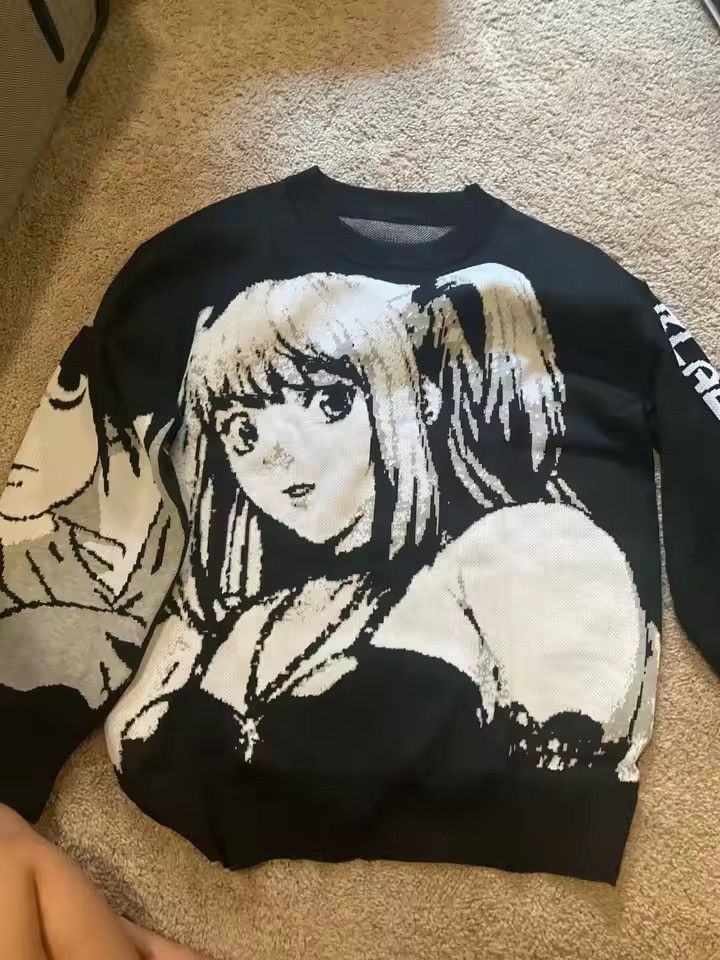 Japanese Brand Anime Knit Sweater Black White Oversized Jumper Size US L / EU 52-54 / 3 - 2 Thumbnail