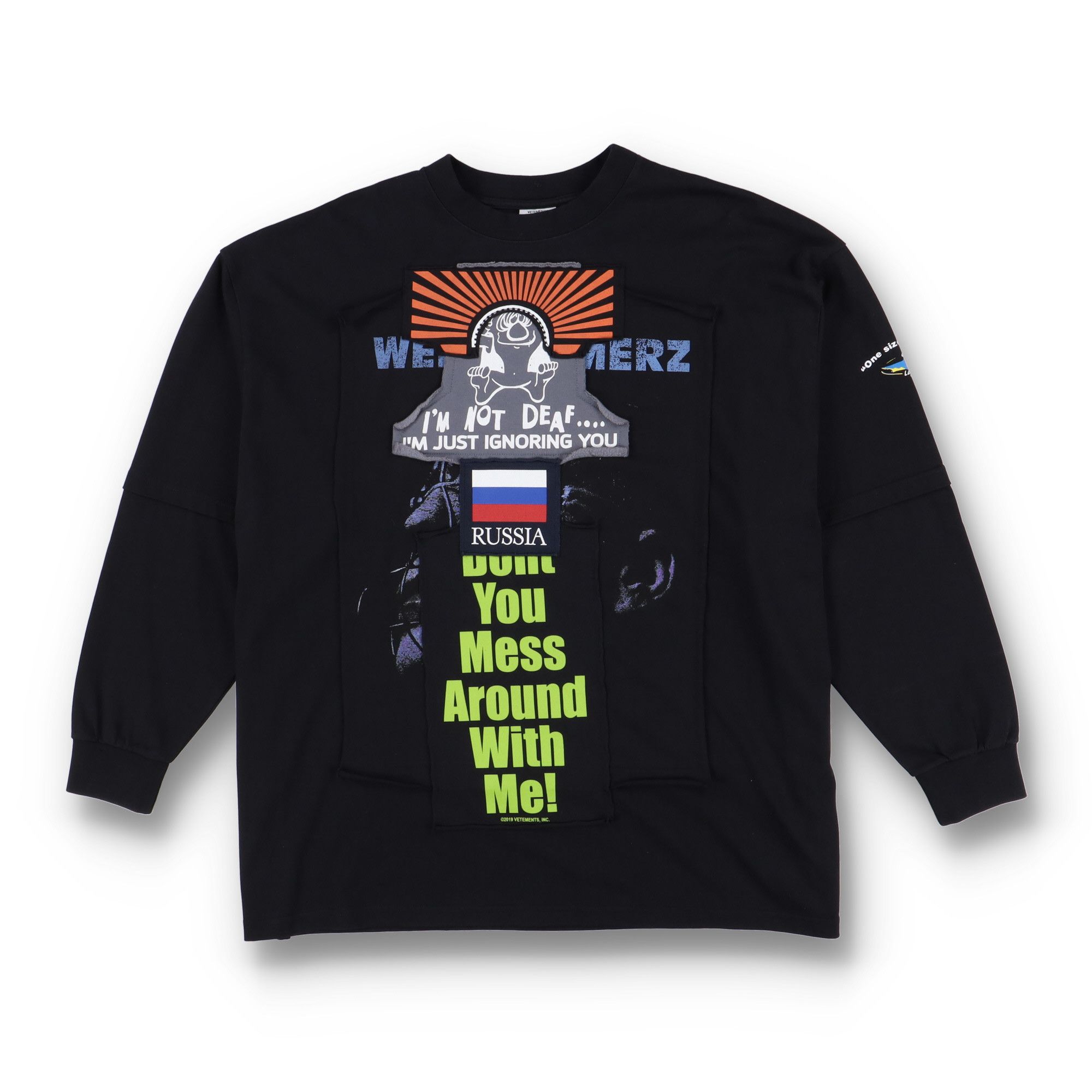Vetements Black Russia Patchwork Oversized Long Sleeve T-Shirt Size XS / US 0-2 / IT 36-38 - 1 Thumbnail