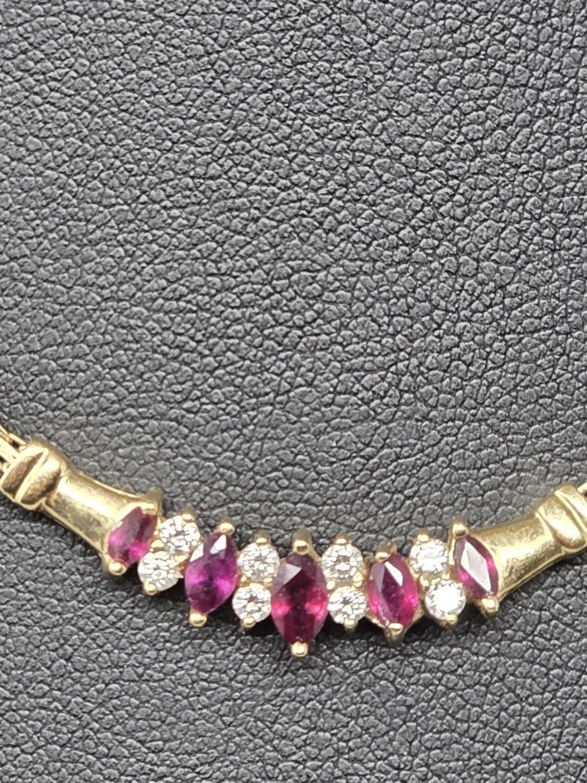The Unbranded Brand 14k Gold 1.46ctw Natural Ruby & Diamond Cluster Necklace 16" Size ONE SIZE - 1 Thumbnail