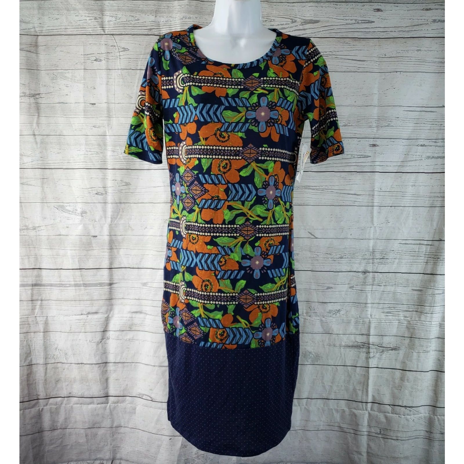 Vintage LuLaRoe Womens Julia Dress Small Green Floral Sleeveless? Short Sleeve Pullover Knee Length Size S / US 4 / IT 40 - 2 Thumbnail