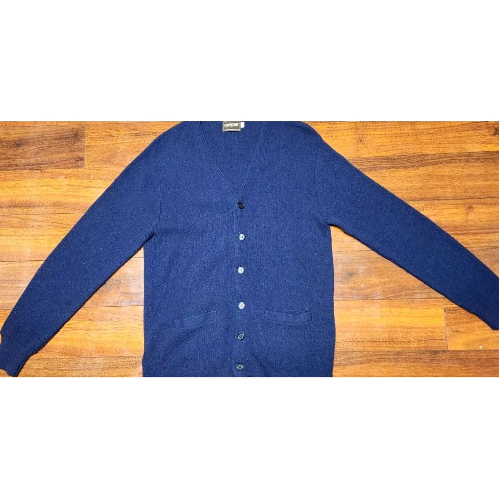 Vintage VINTAGE Campus Cardigan Sweater XL Tall Button Up 100% Orlon 1970s Studio One Blue Mens Size US XL / EU 56 / 4 - 6 Thumbnail