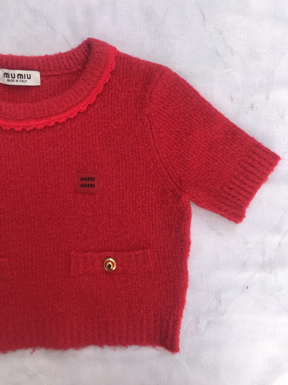 Miu Miu MIU MIU Red Knit Pull Over Short Sleeve Wool Sweater Top Size XS / US 0-2 / IT 36-38 - 11 Thumbnail