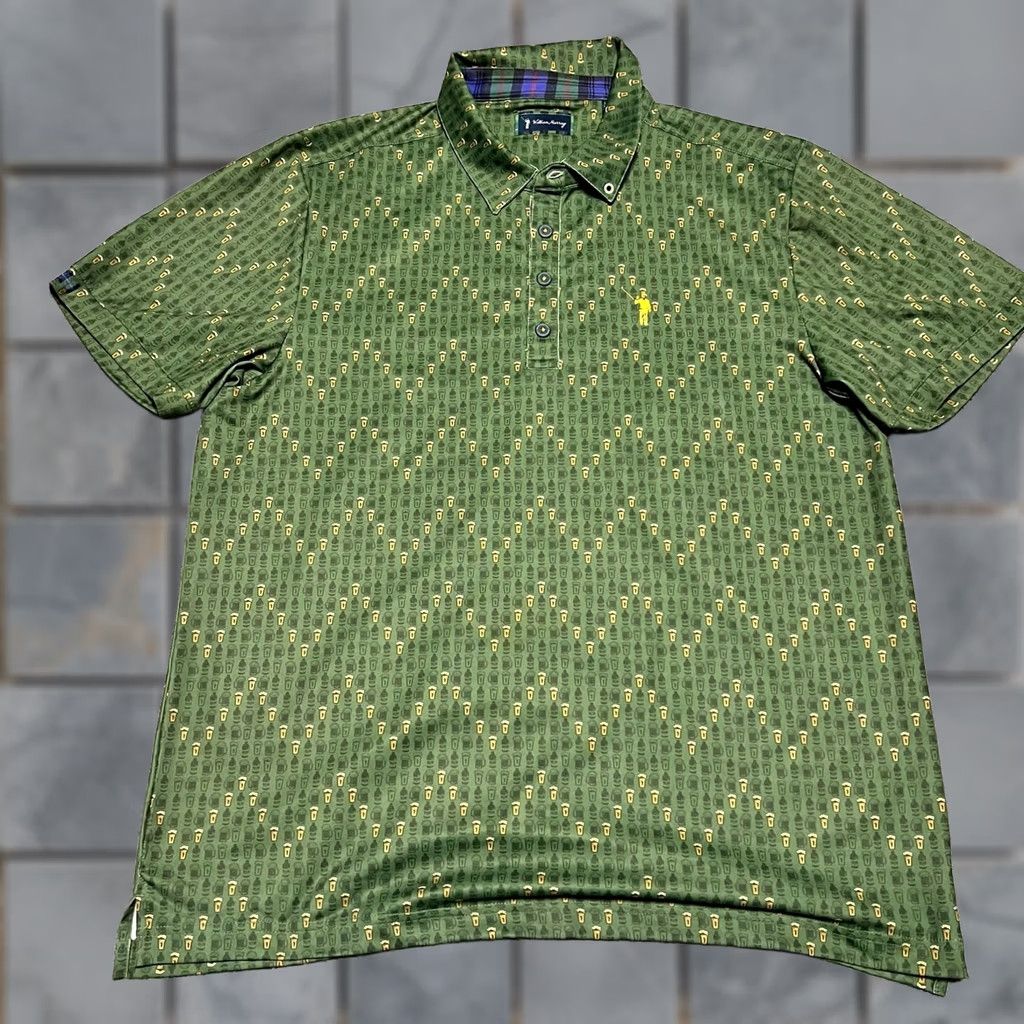 Vintage William Murray Polo Shirt Mens Large Green Performance Golf Beer All Over Print Shirt Mens L Green Modern Polo Golf Tee Size US L / EU 52-54 / 3 - 1 Thumbnail