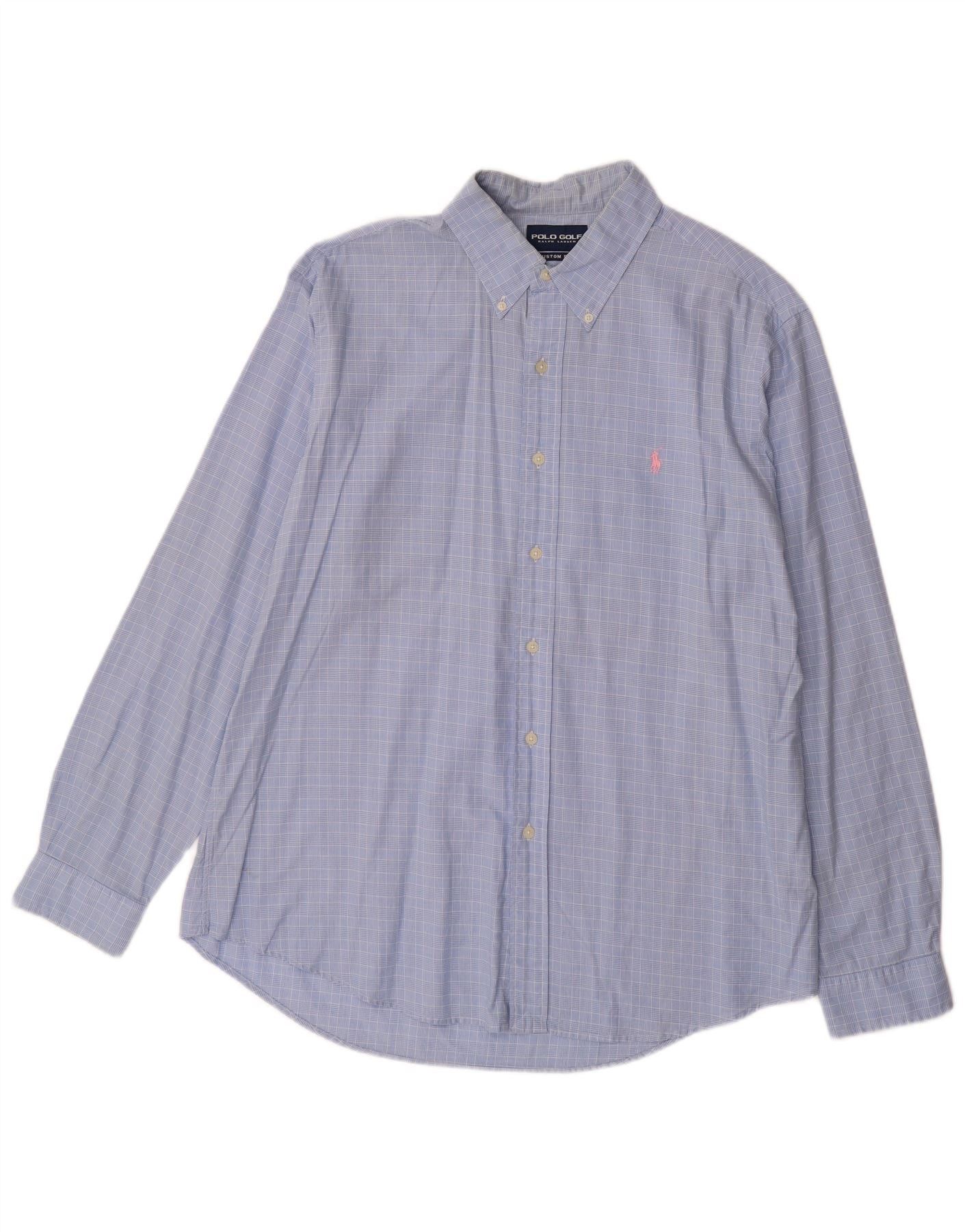 Ralph Lauren Mens Custom Fit Shirt XL Blue Check Cotton Size US XL / EU 56 / 4 - 1 Thumbnail