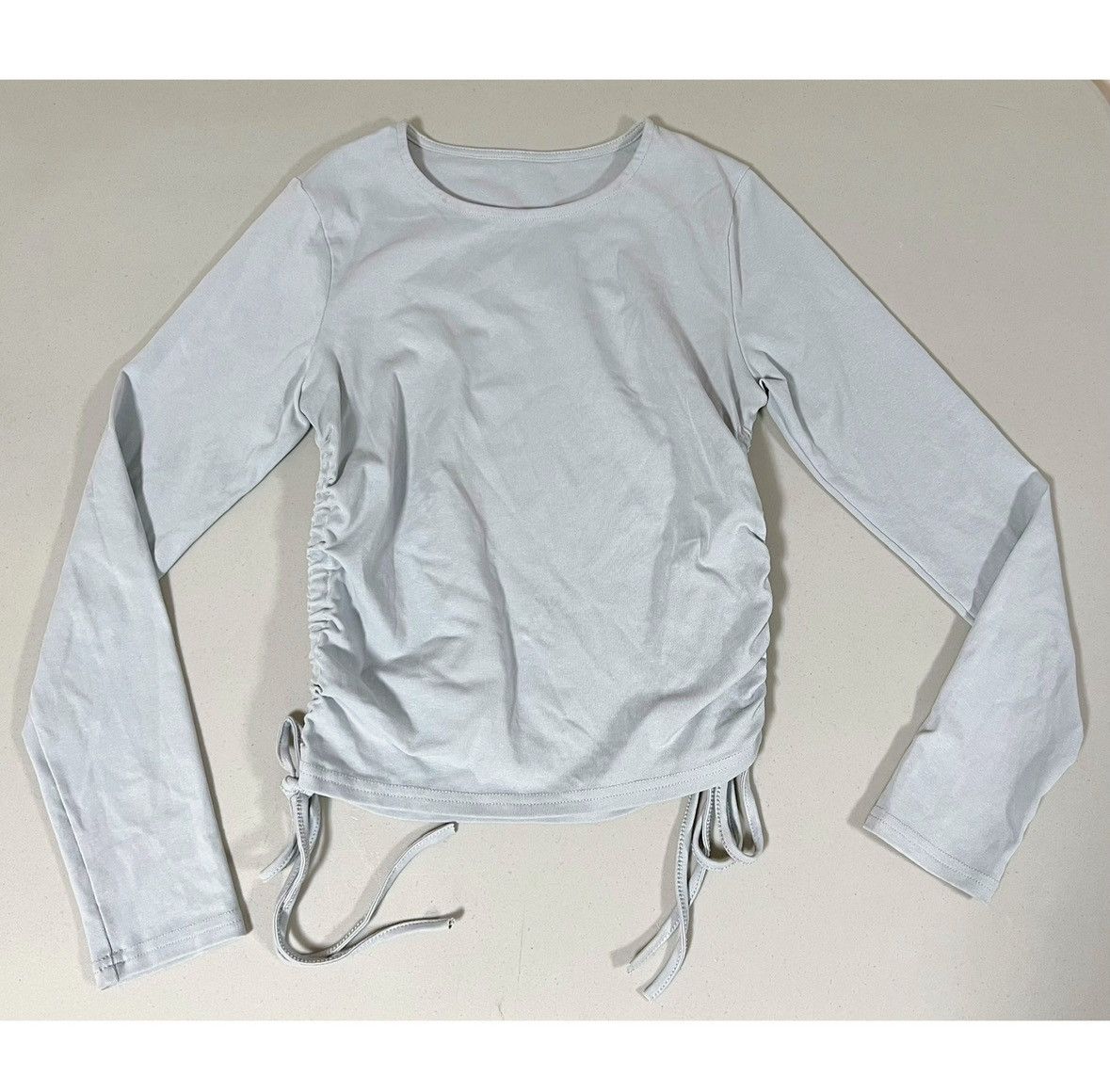 Japanese Brand Blue Ruched Long Sleeve Crewneck T-Shirt Top Tee Size S 🩵 Size S / US 4 / IT 40 - 3 Thumbnail