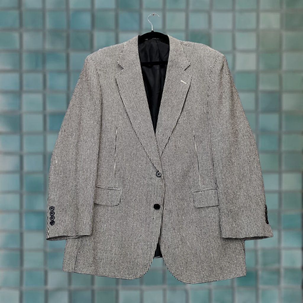 Stanley Blacker VTG Stanley Blacker Jacket Mens Large Black Blazer Silk Houndstooth Coat Classic Size 42R - 1 Thumbnail