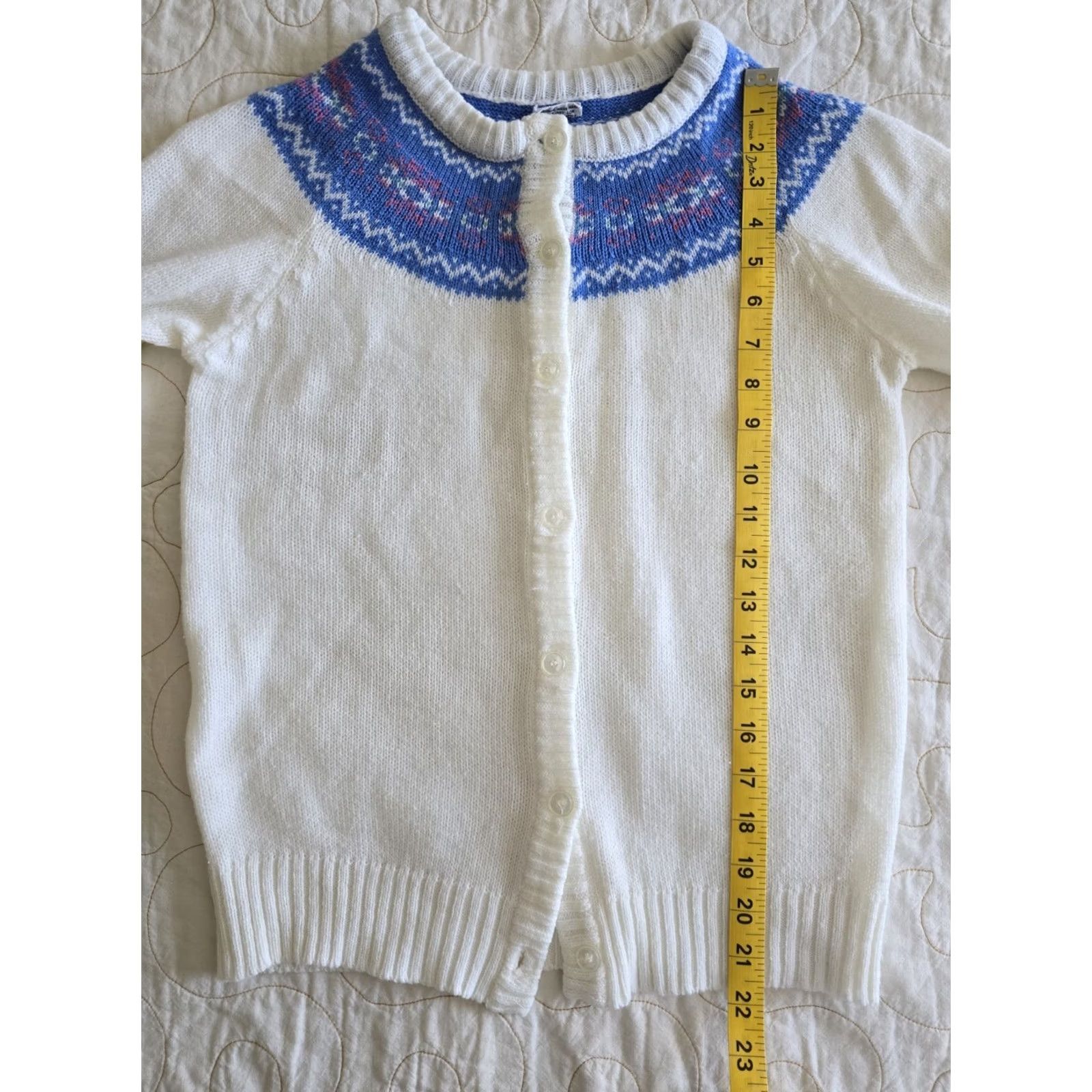 Vintage VINTAGE Faire Isle White & Blue Acrylic Sweater Womens M/L 70s 80s knit Size M / US 6-8 / IT 42-44 - 6 Thumbnail