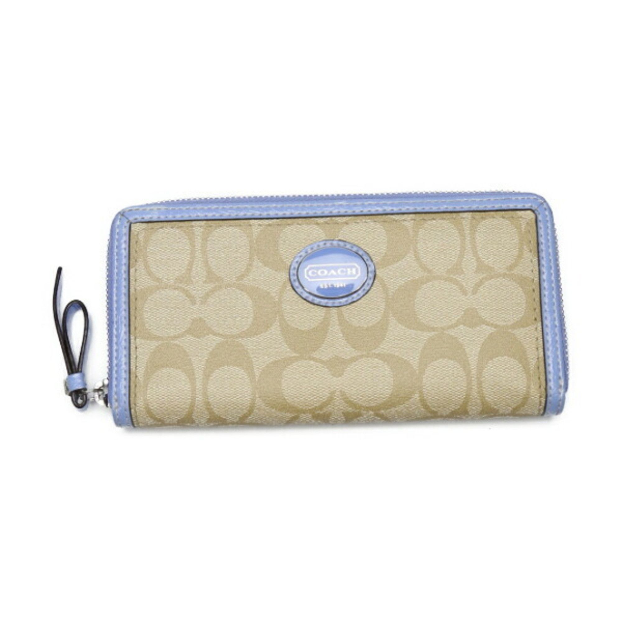 image of Coach Round Zipper Long Wallet Pvc External Pocket Coach Beige X Light Blue, Women's