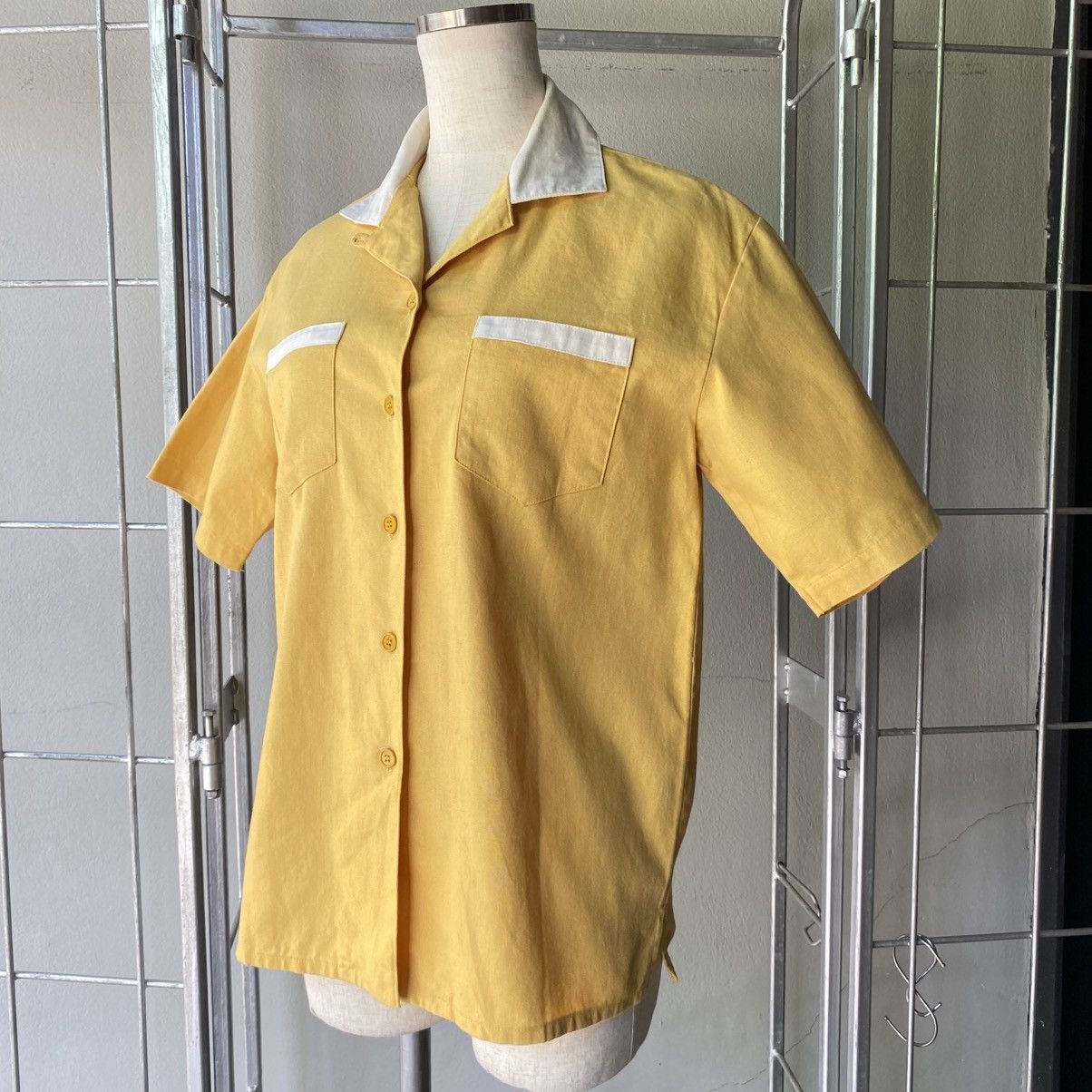 Vintage Girl Girl Yellow Contrast Collar Bowling Shirt Size M / US 6-8 / IT 42-44 - 12 Thumbnail