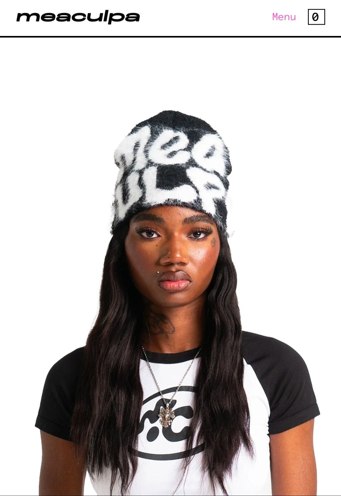 Mea Culpa Mea Culpa Mohair Beanie “Black and White” Size ONE SIZE - 3 Thumbnail
