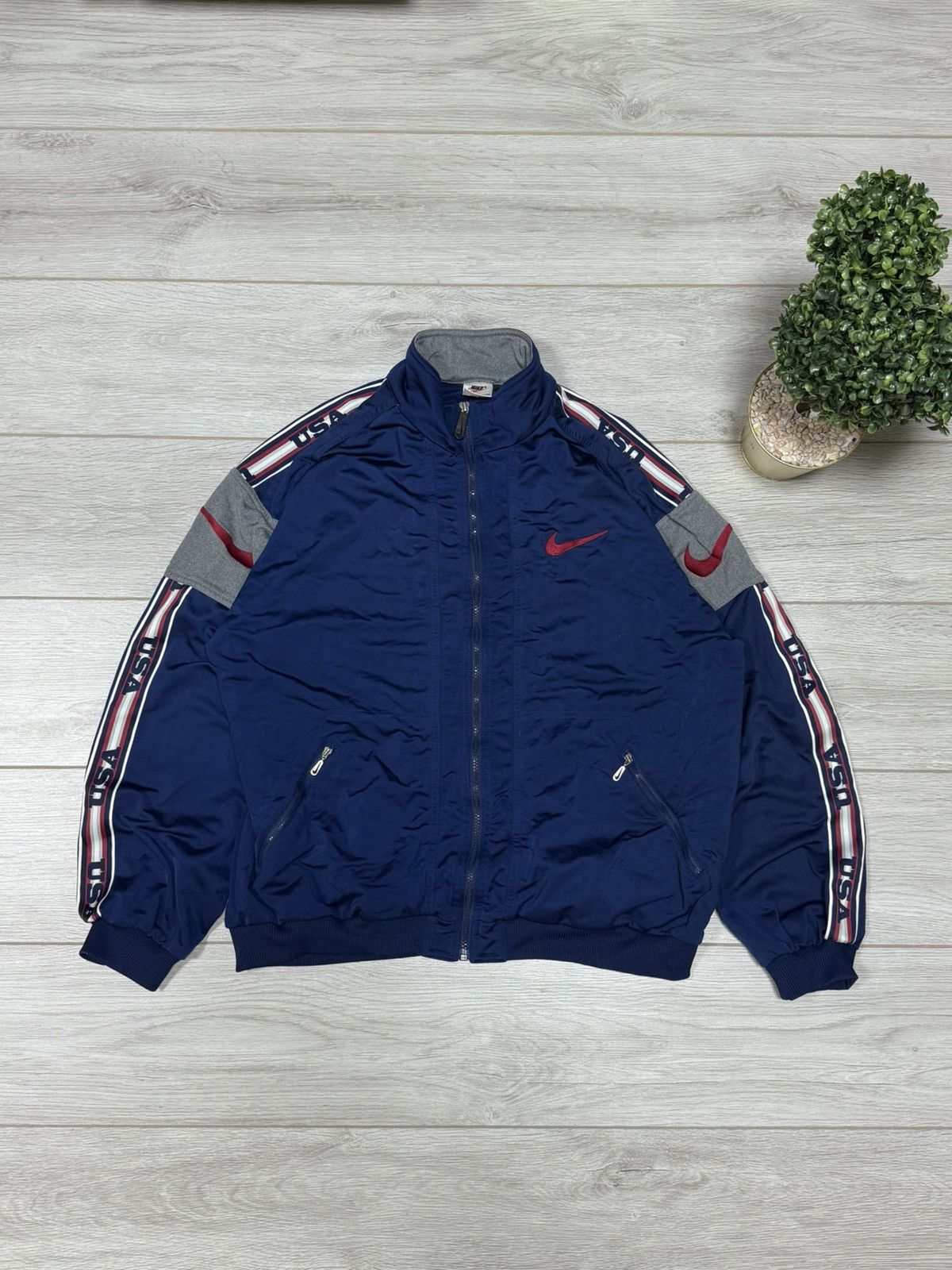 Vintage Nike USA 90s vintage track jacket big swoosh monogram Size US XL / EU 56 / 4 - 1 Thumbnail