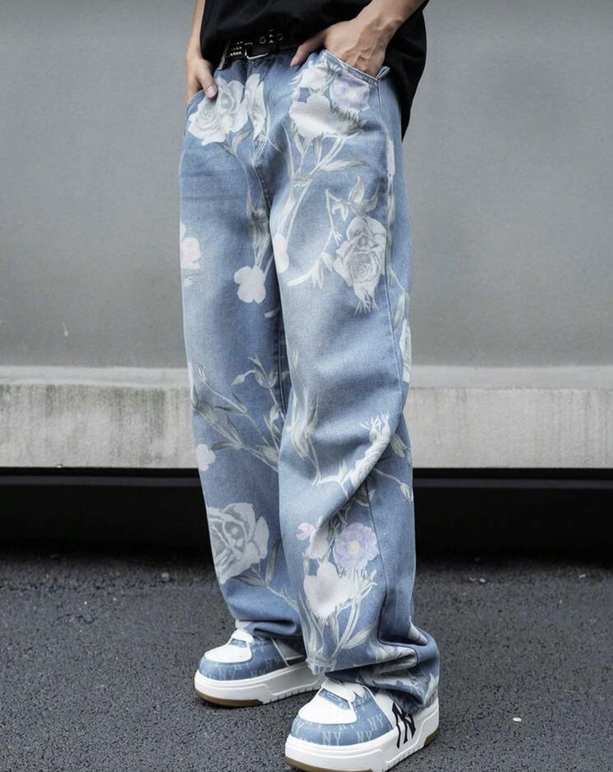 Japanese Brand Mibuki x Hiro Loose Wide Leg Floral Print Jeans Design Pants Size US 31 - 3 Thumbnail