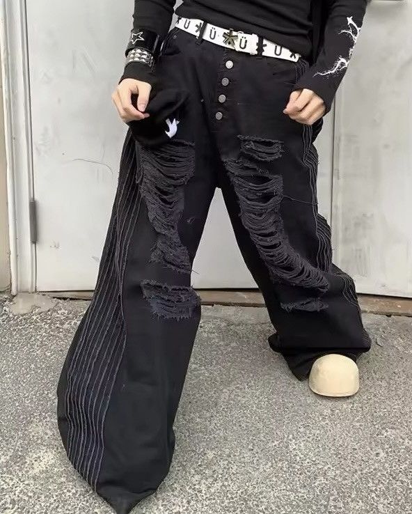 Jean × Vintage Distressed Baggy Black Jeans Size 29" - 2 Thumbnail