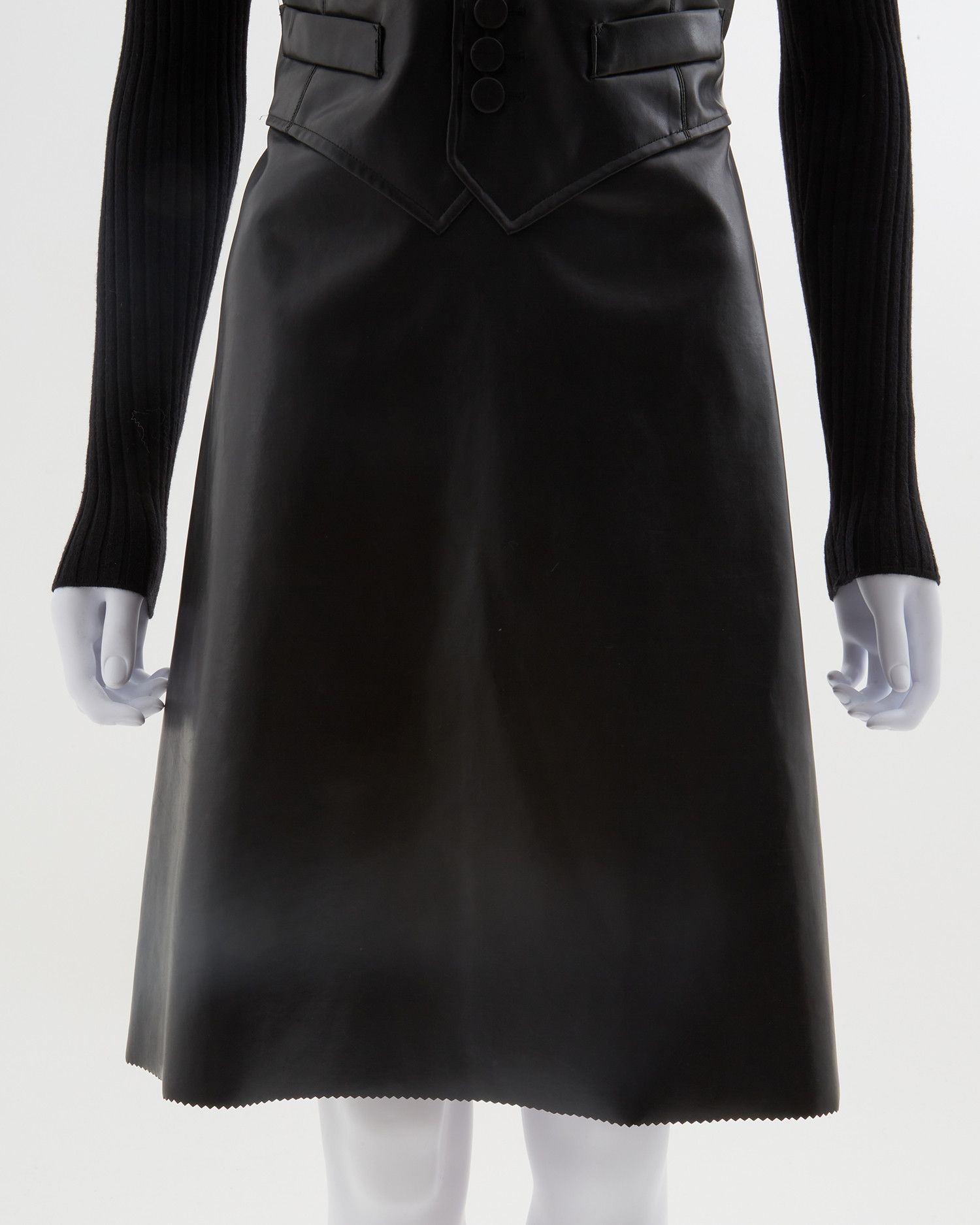Jean Paul Gaultier Early 90's black leather & ribbed knit high-neck wool dress Size M / US 6-8 / IT 42-44 - 9 Thumbnail