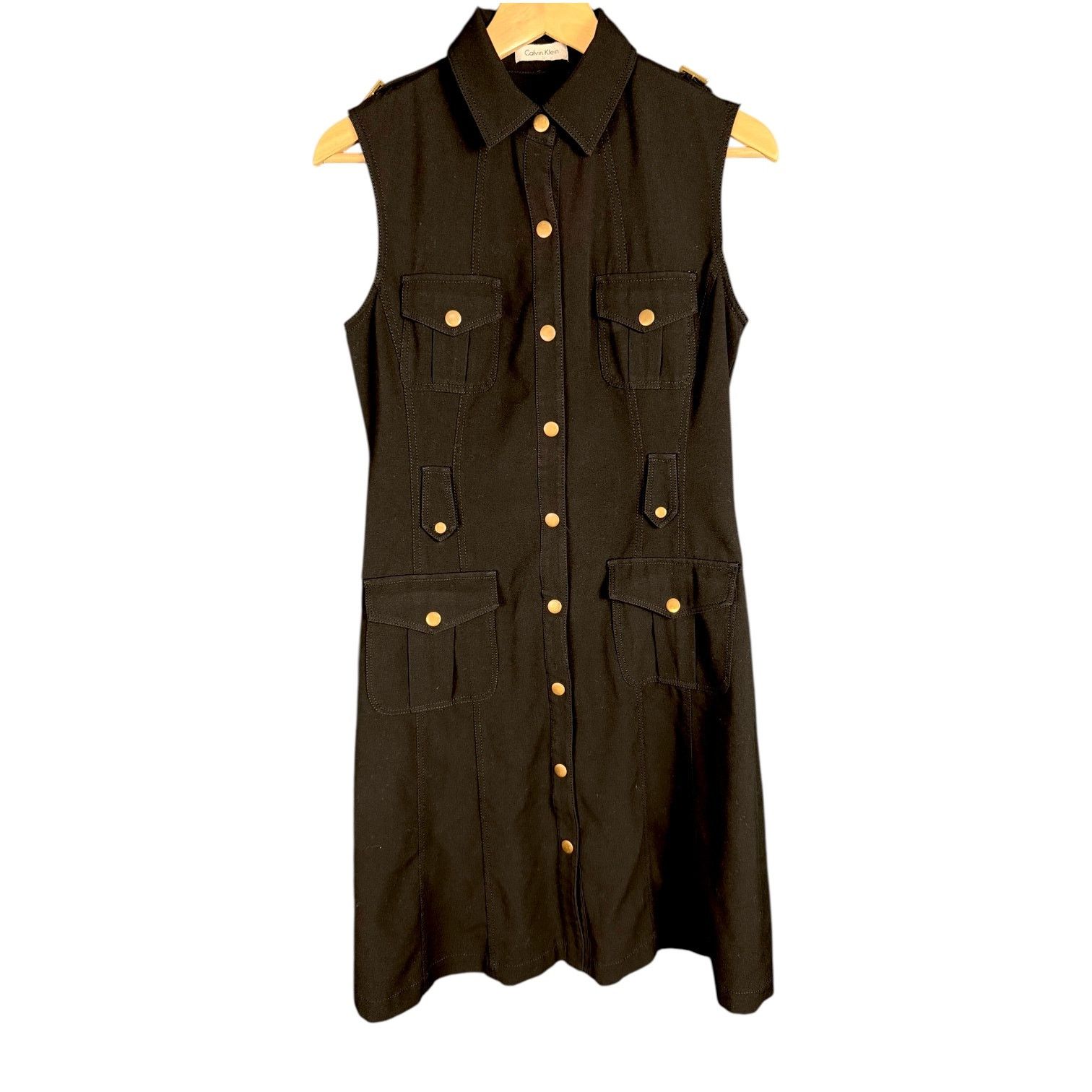 Calvin Klein Calvin Klein Women's Button Front Black Sleeveless Dress S/M Size S / US 4 / IT 40 - 1 Thumbnail