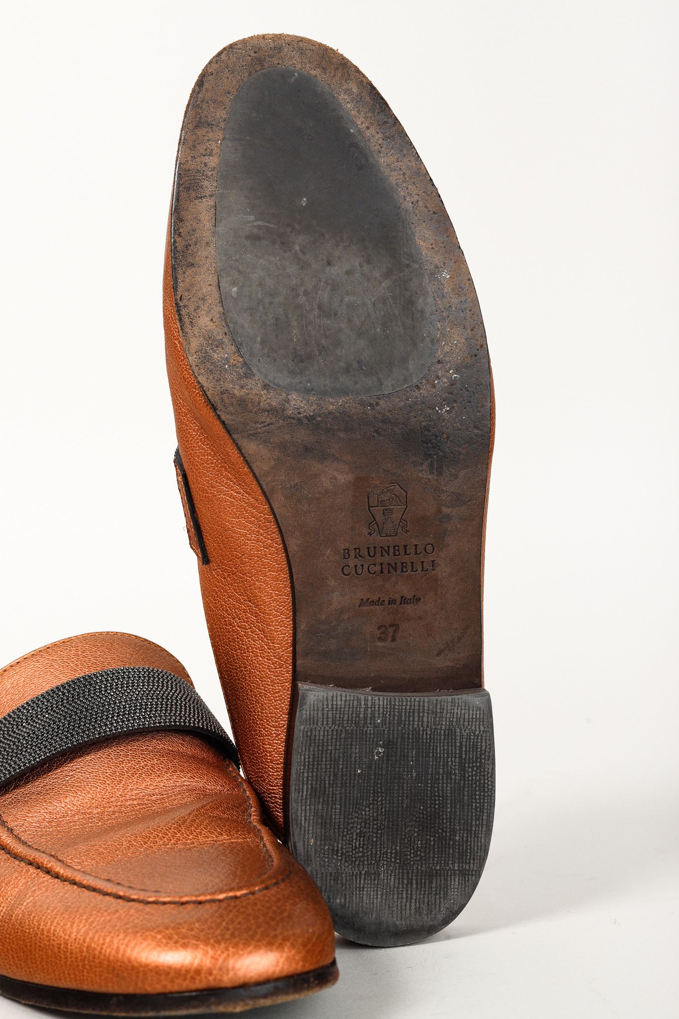 Brunello Cucinelli Brunello Cucinelli Metallic Copper Orange Monili Loafer Mule Size US 6.5 / IT 36.5 - 8 Thumbnail