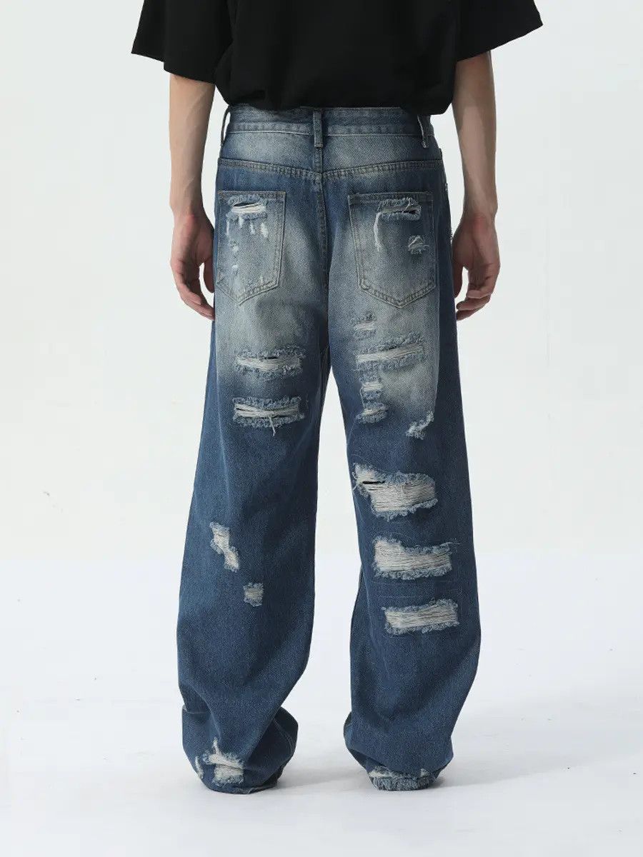 Japanese Brand Retro loose hip-hop straight leg ripped jeans Size US 32 / EU 48 - 4 Thumbnail