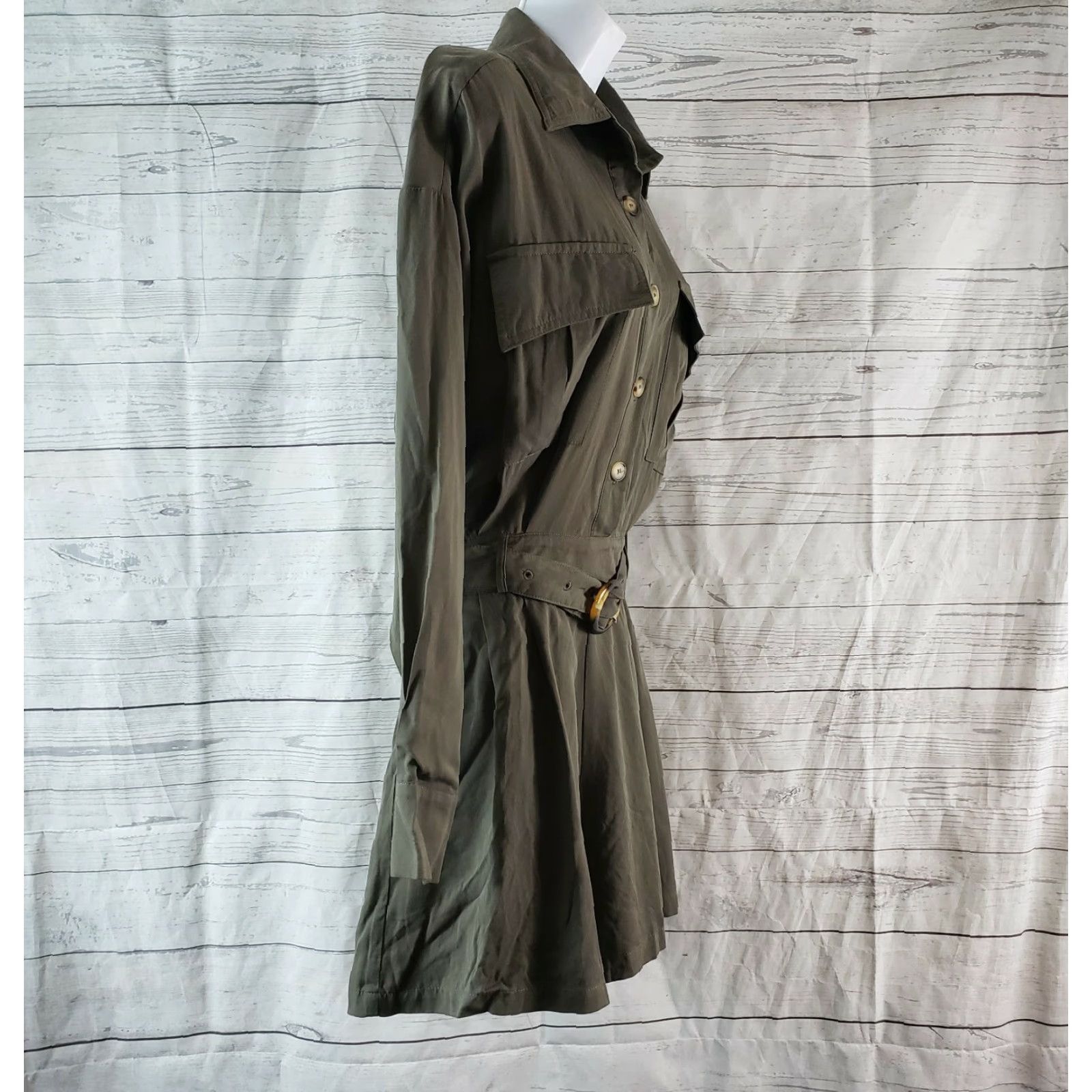 Vintage Dress Forum Romper Shirt Dress Forum Womens Romper Size S Small Green Belted Long Sleeve Rayon Blend Solid Size S / US 4 / IT 40 - 3 Thumbnail