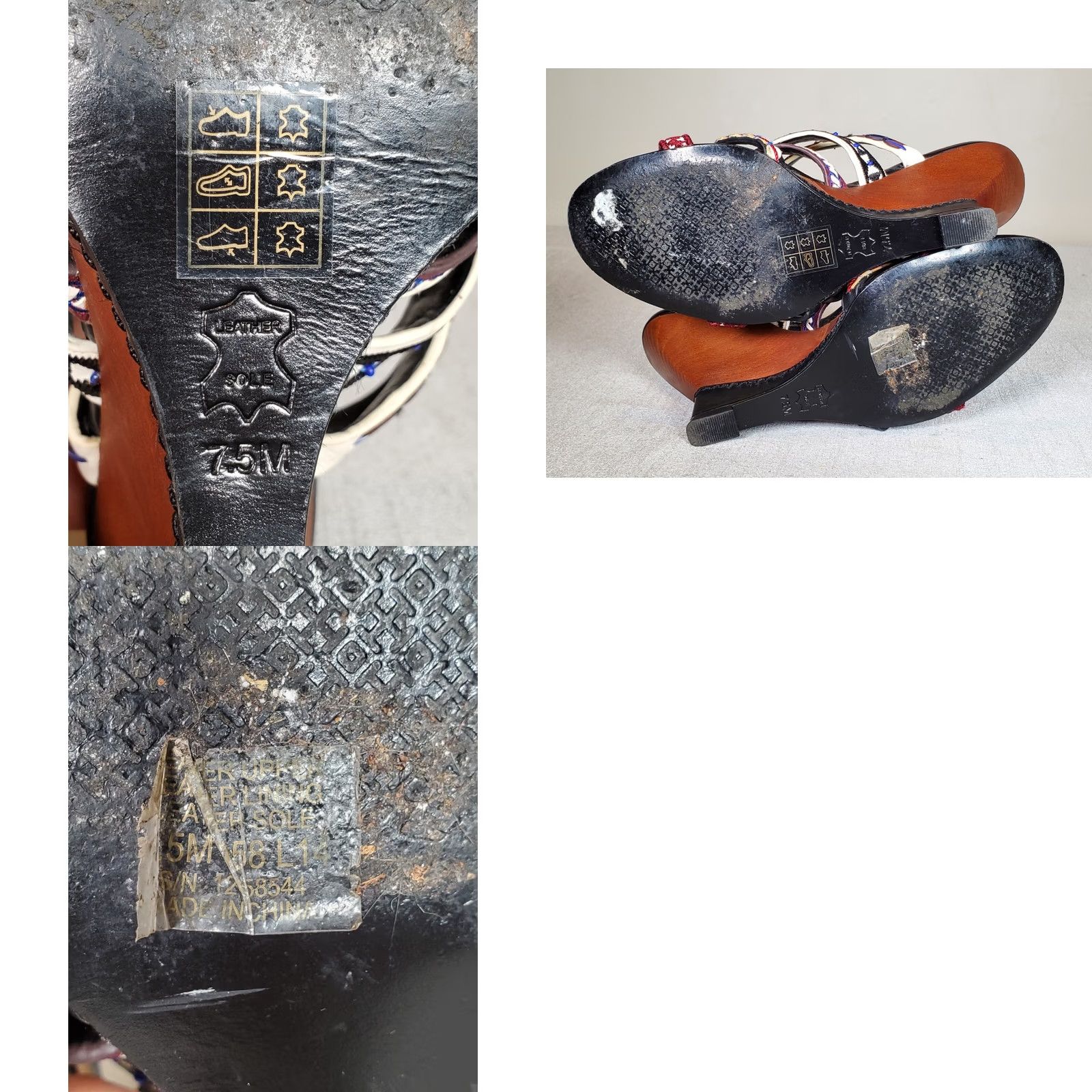 Tory Burch Tory Burch Strappy Womens Red White Blue Black Multi Mixed Trims Leather 100mm Wedge Sandals Women Size US 8 / IT 38 - 9 Thumbnail