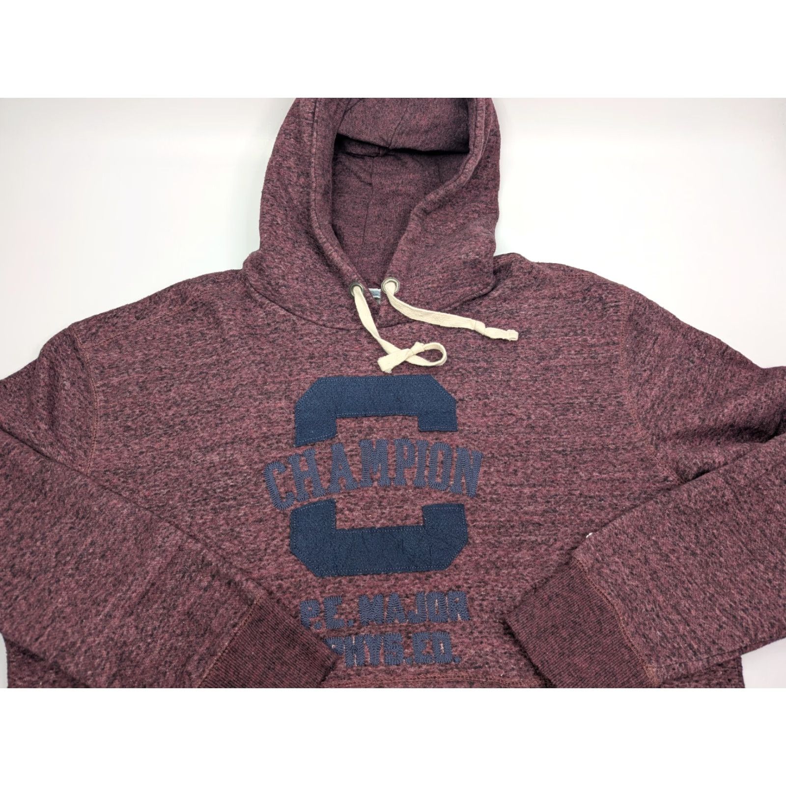 Champion Champion Hoodie Mens L Maroon Fleece Pullover Logo Embroidered 90s College University Sports Sweatshirt Size US L / EU 52-54 / 3 - 7 Thumbnail