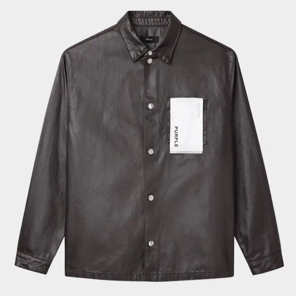 Purple Brand PURPLE Men’s Embossed Monogram Snap Button-Down Shirt Brown Size US M / EU 48-50 / 2 - 1 Thumbnail