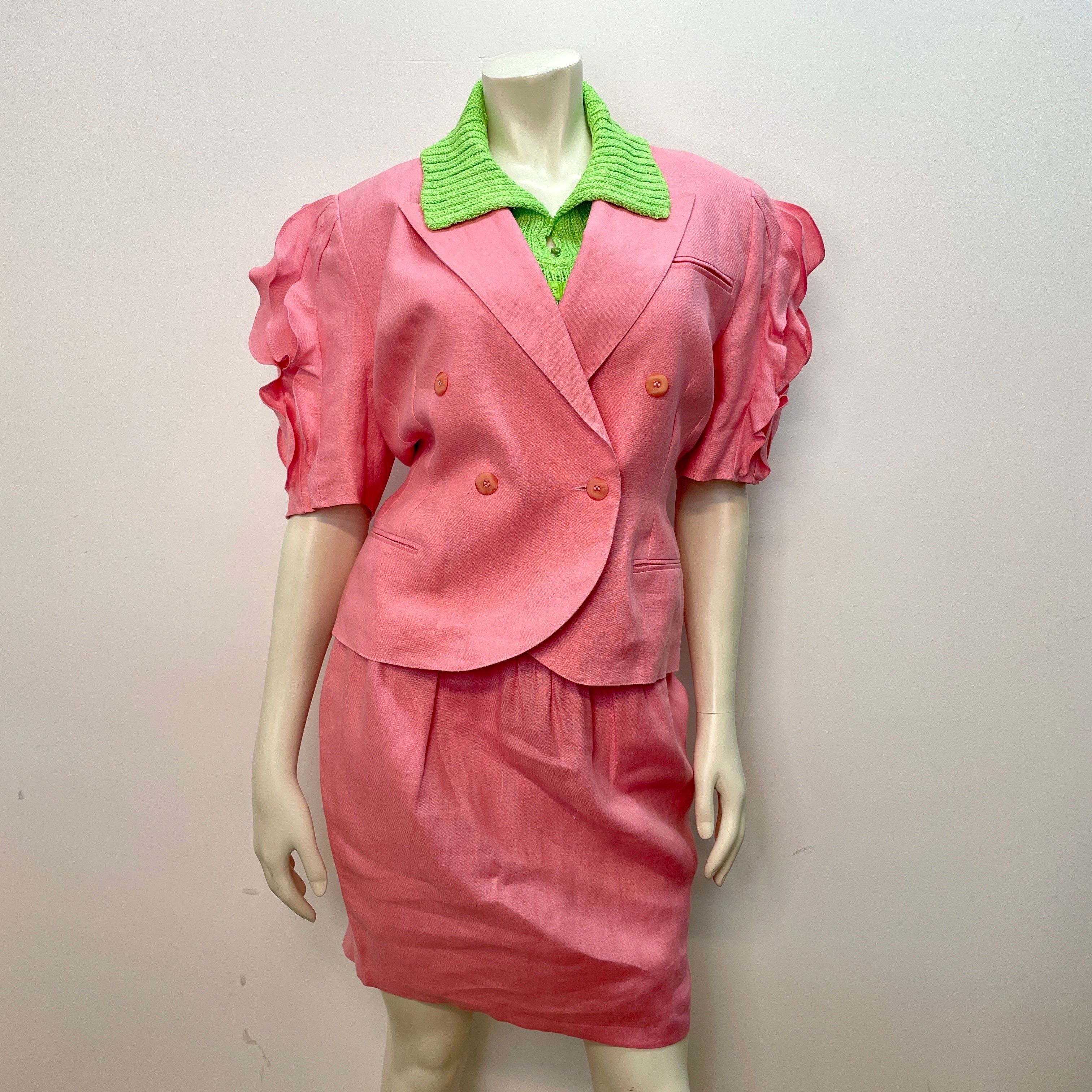 Other 80s Lolita Lempicka Vintage Designer Bubblegum Pink Linen Suit Made in France Size Small Size M / US 6-8 / IT 42-44 - 7 Thumbnail