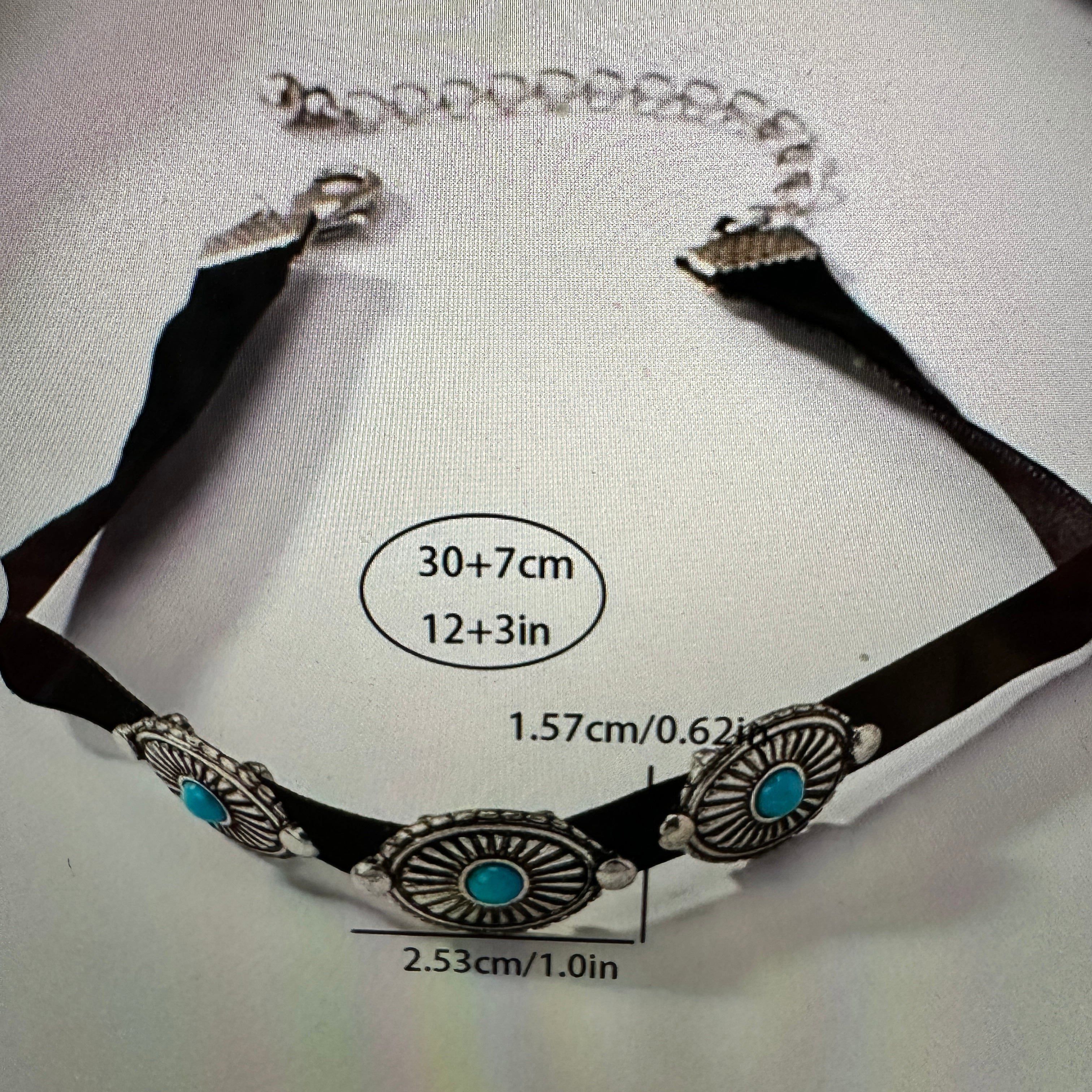 Other Turquoise Concho Choker Necklace with Black Velvet - Boho We Size ONE SIZE - 9 Thumbnail