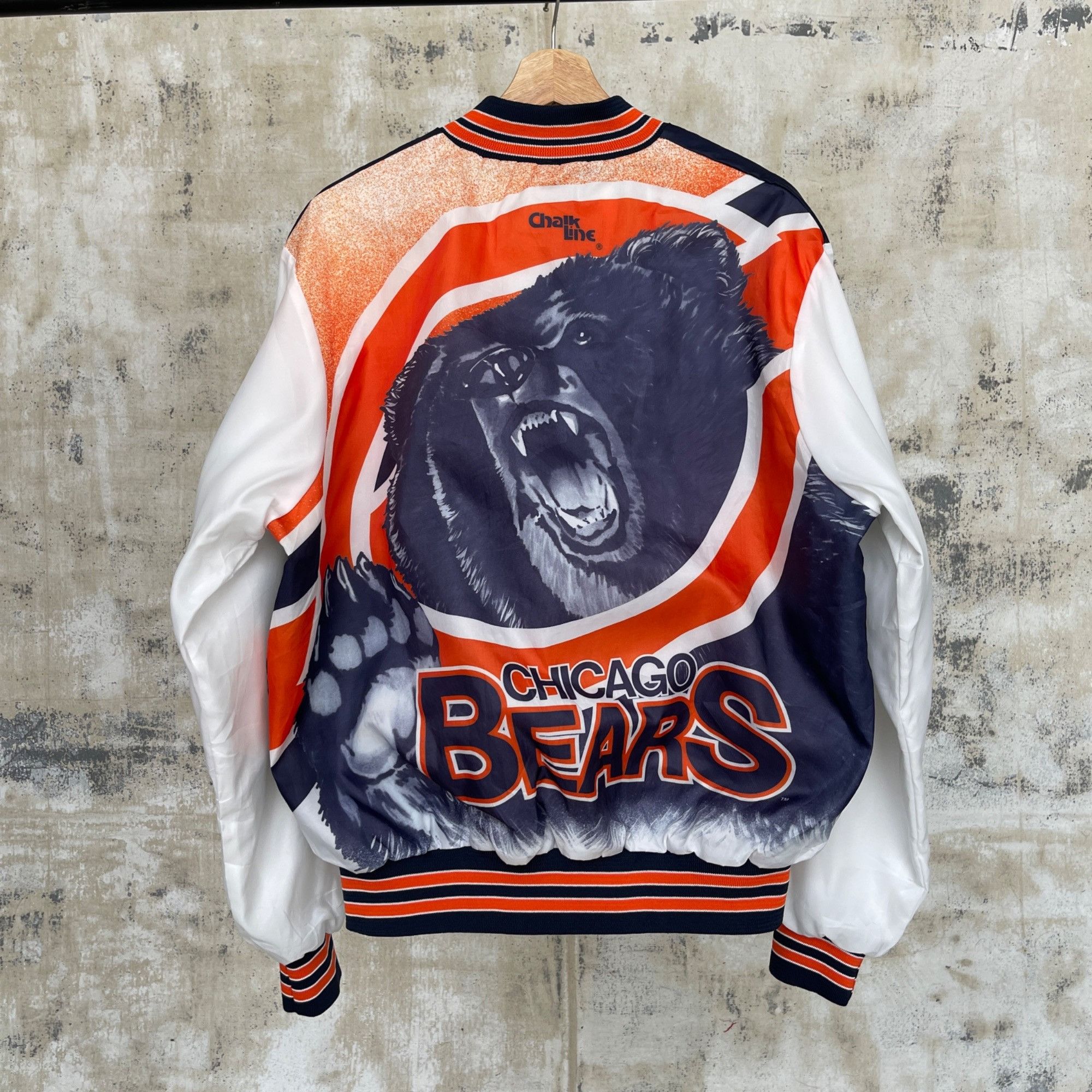 Vintage 1980s Chicago Bears Chalk Line Satin Bomber Jacket - XL