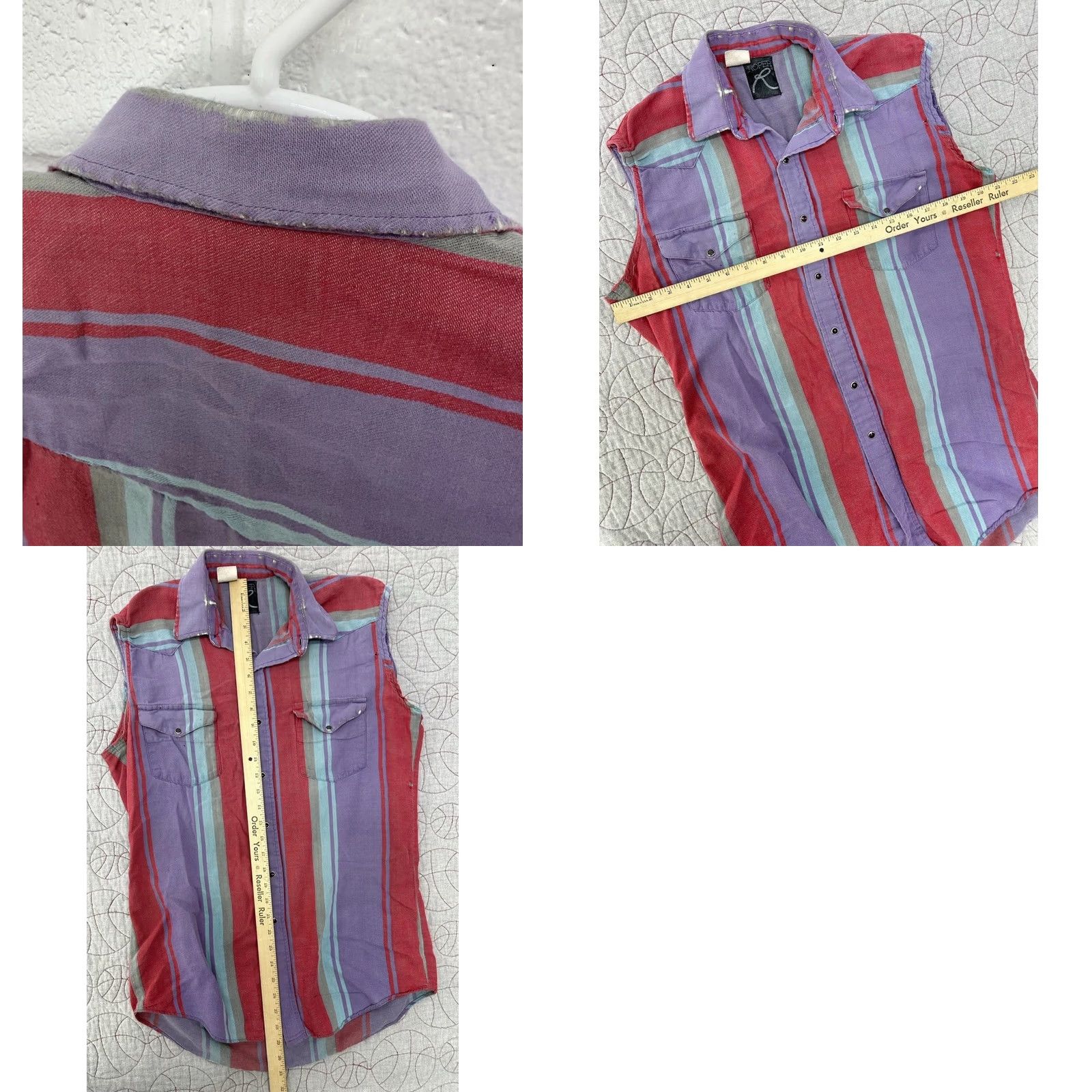 Roper VINTAGE Roper Vest Striped Black Pearl Snap Cutoff Heavy Wear Medium M Men Vest Black Pearl Striped Top/Outer Shell: Cotton Snap Closure Size US M / EU 48-50 / 2 - 8 Thumbnail