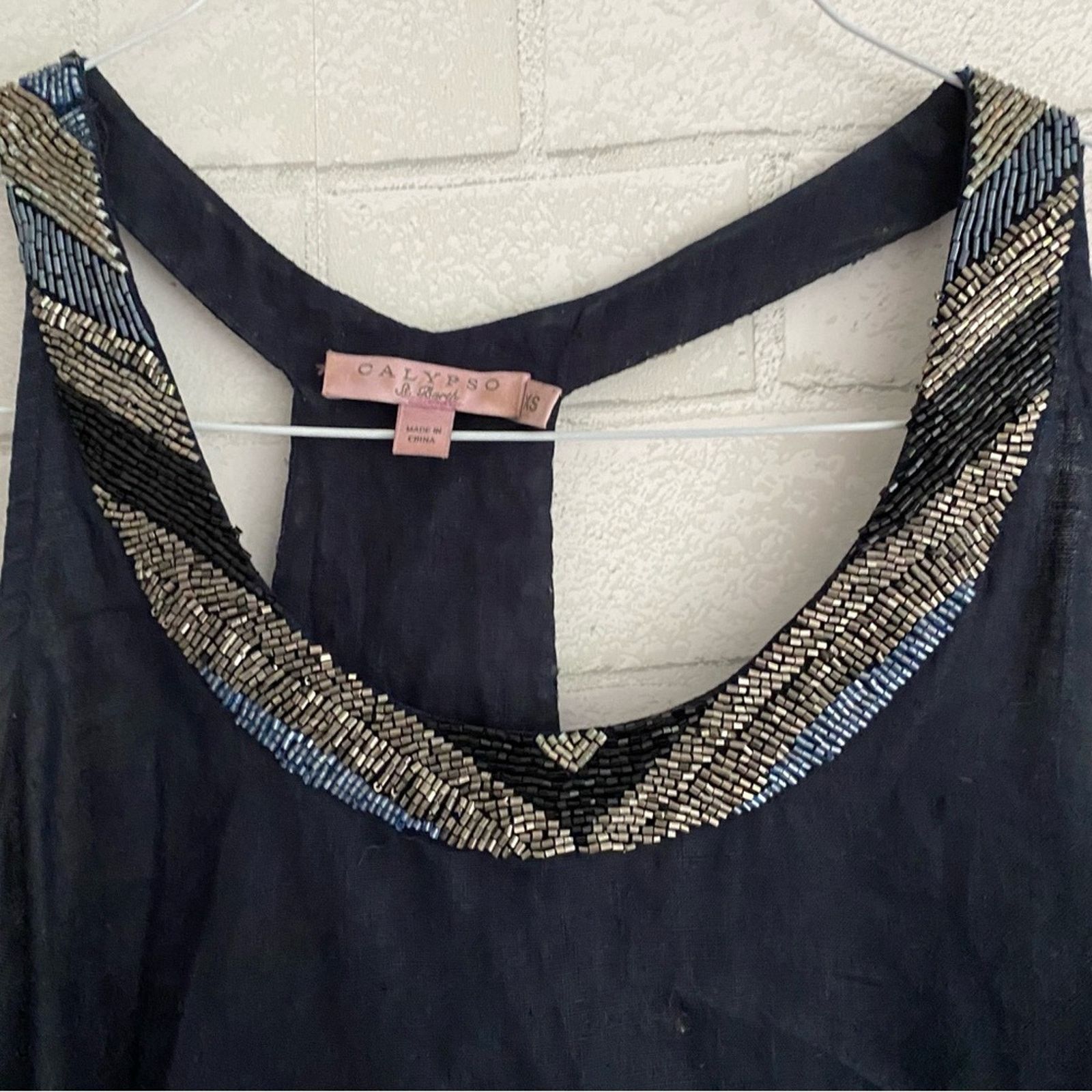 Calypso St Barth Calypso St Barth Navy Blue Linen Sequin Neck Tank Dress XS Size XS / US 0-2 / IT 36-38 - 6 Thumbnail
