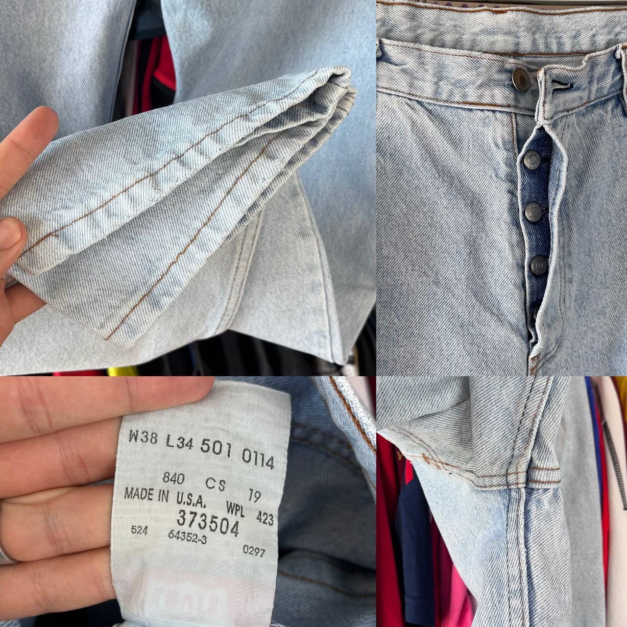 Levi's 90s Levis 501 Button Fly Blue Denim Pants Made in USA Size US 38 / EU 54 - 10 Thumbnail