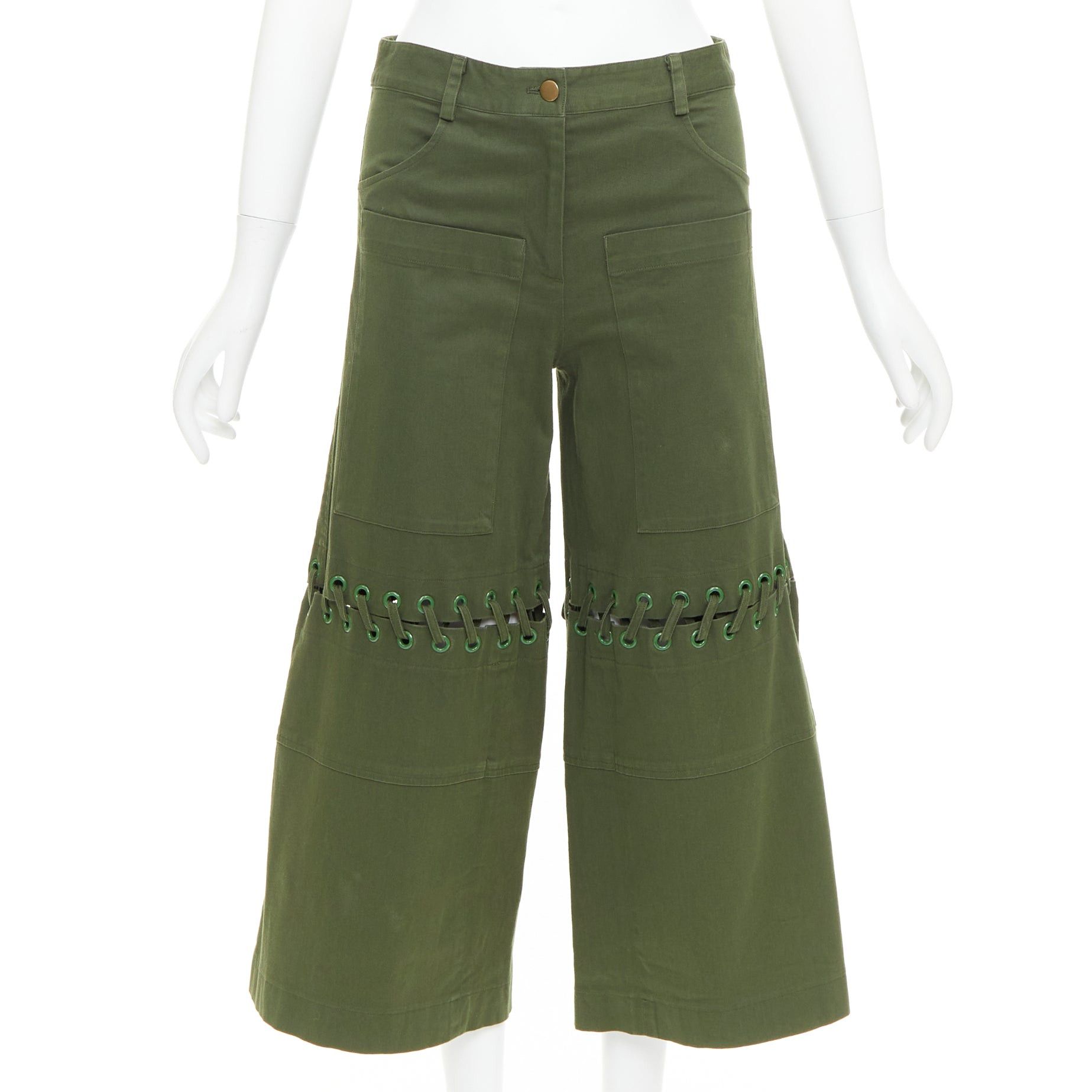 Rosie Assoulin ROSIE ASSOULIN green eyelet lace weaved knee culotte pants US2 S Size 27" / US 4 / IT 40 - 1 Thumbnail