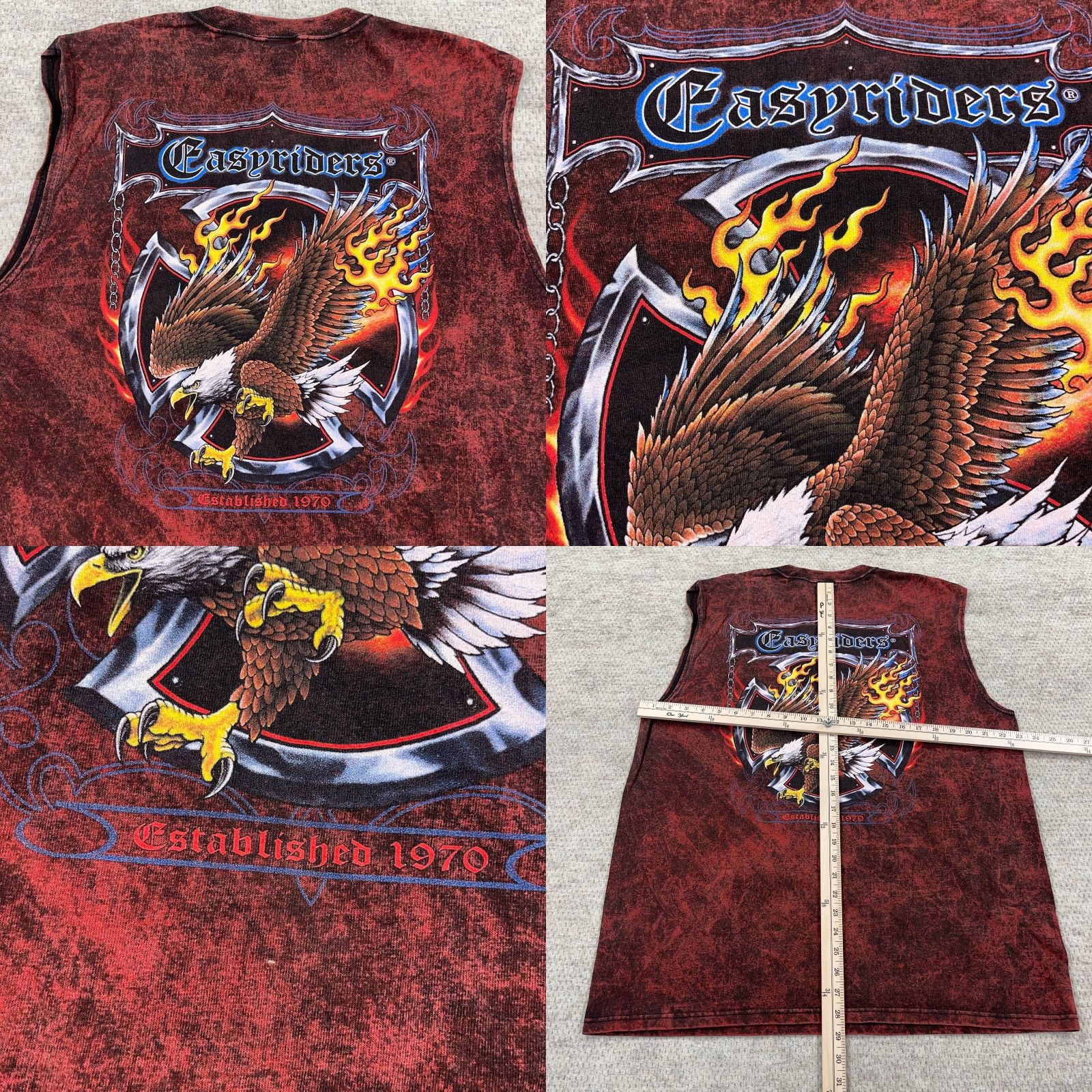 Anvil Easyriders Shirt Men XL Red Tank Top Biker Eagle Fire Flames Iron Cross Tie Dye Graphic Print Vintage Anvil T-Shirt USA 80s Motorcycle Logo Mens Size US XL / EU 56 / 4 - 8 Thumbnail