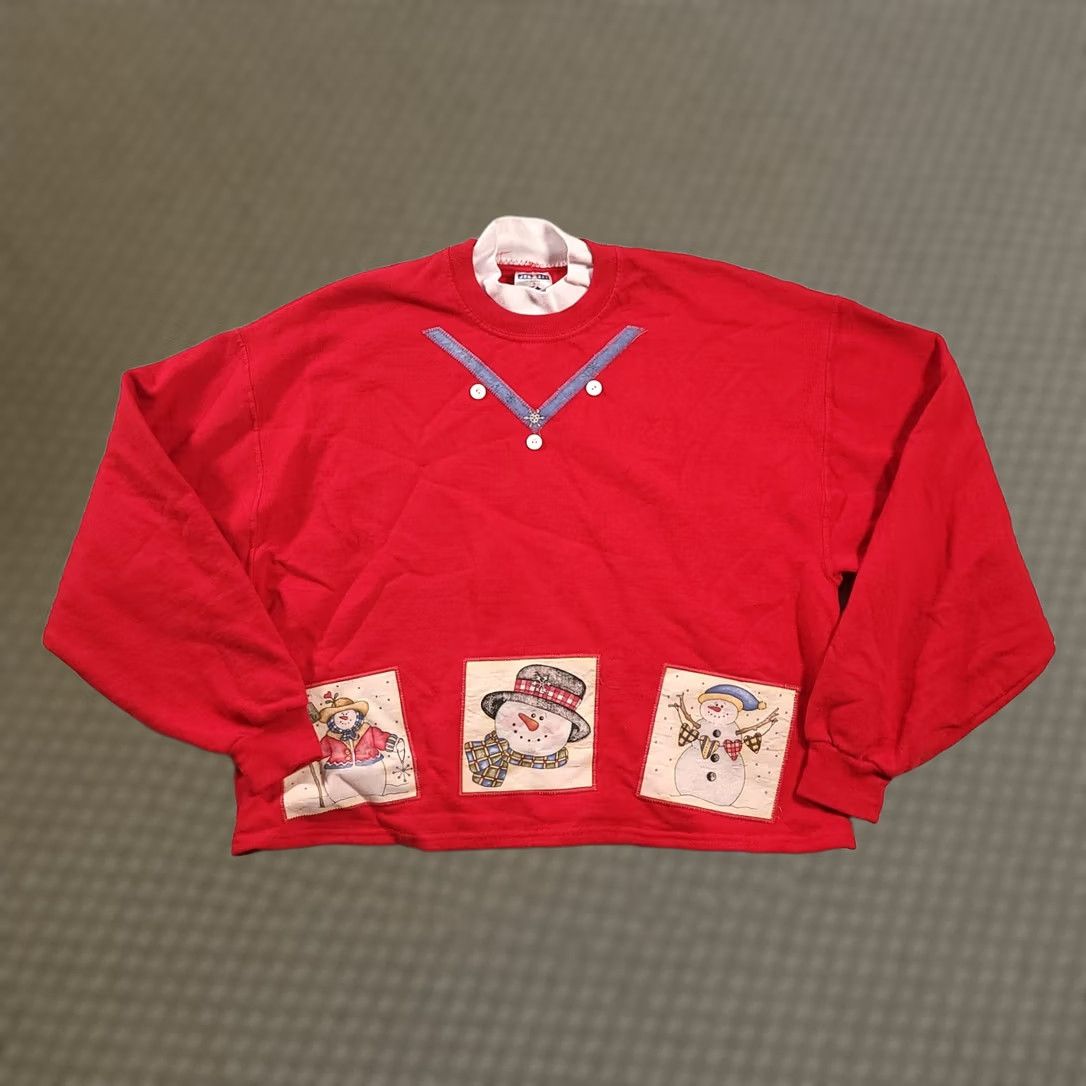 Jerzees VINTAGE JERZEES Snowman Crew Neck Sweatshirt Size L Winter Red Womens Size L / US 10 / IT 46 - 1 Thumbnail