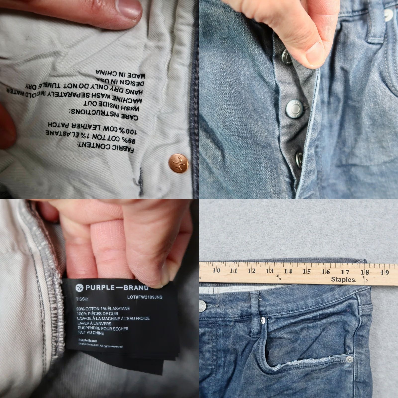 Denime Purple Brand P001 Jeans Men's Slim Fit Blue Distressed Sun Fade Style Denim 36x33 Size US 36 / EU 52 - 8 Thumbnail