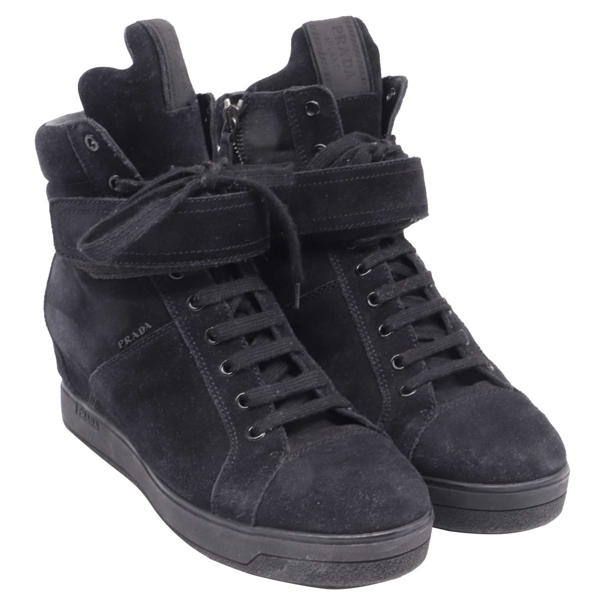 Prada Prada Sport High-Top Wedge Sneakers in Black Suede Size US 9 / IT 39 - 1 Thumbnail