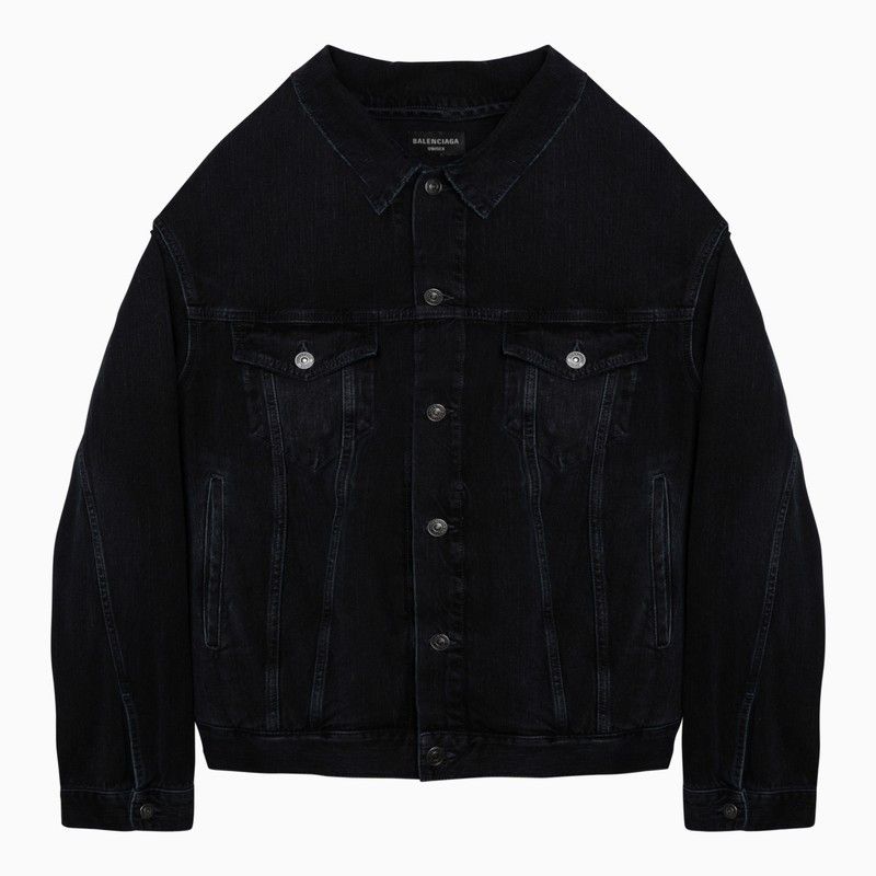 image of Balenciaga Off Shoulder Dark Blue Denim Jacket, Men's (Size Small)