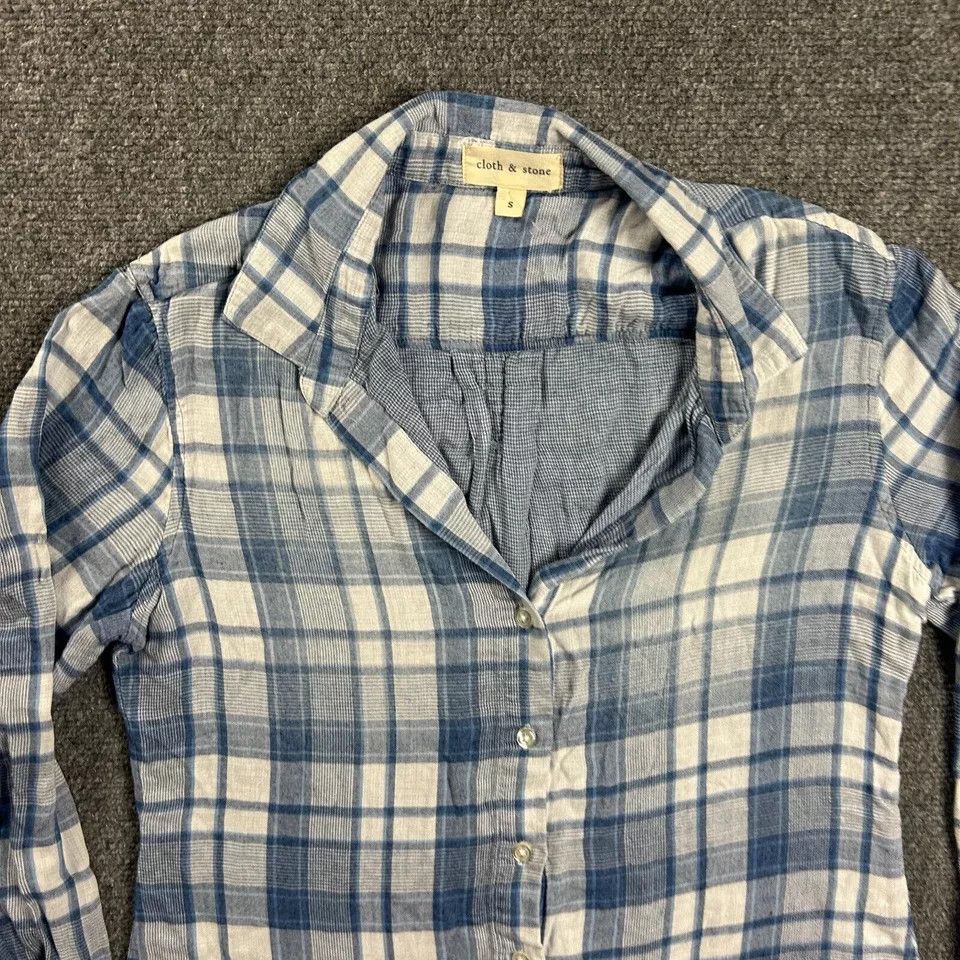 Other Cloth & Stone Top Womens Small Blue Plaid Button Up Viscose Size S / US 4 / IT 40 - 2 Thumbnail