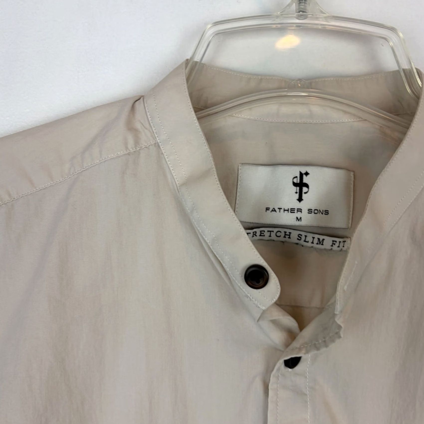 Vintage Father Sons Button-Up Shirt Mens M Beige Stretch Slim Fit Mission Collar Shirt Size US M / EU 48-50 / 2 - 3 Thumbnail