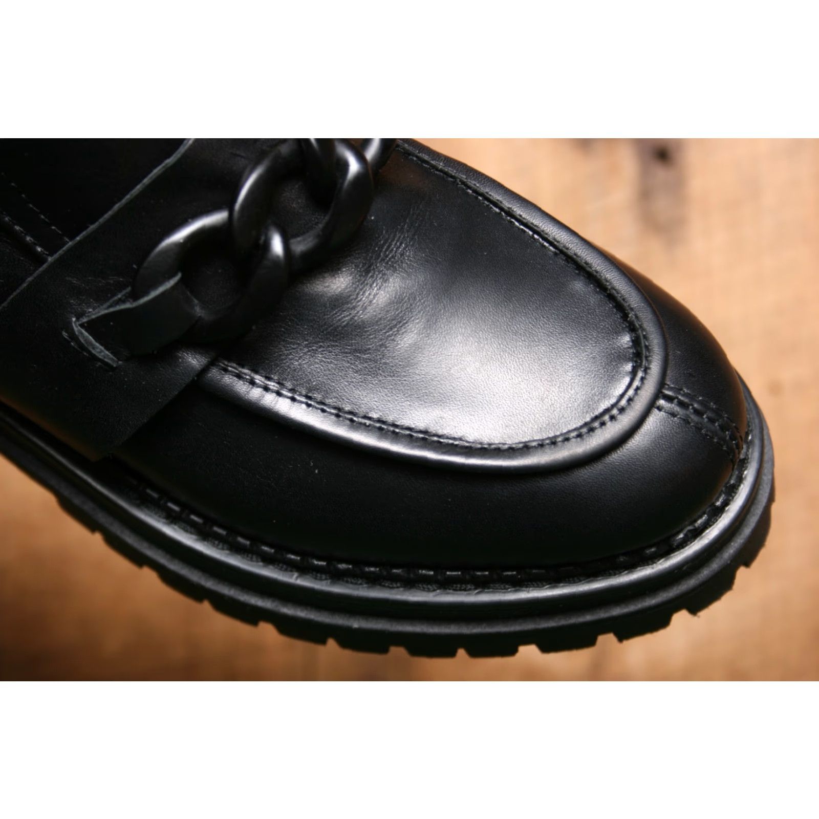 Vintage NAPOLEONI Black Leather Chain Strap Lug Sole High Ankle Boots EUR 37 US 6.5-7 Women Combat Zip Clear Shelf Wear Italy Leather Boots Size US 6.5 / IT 36.5 - 5 Thumbnail