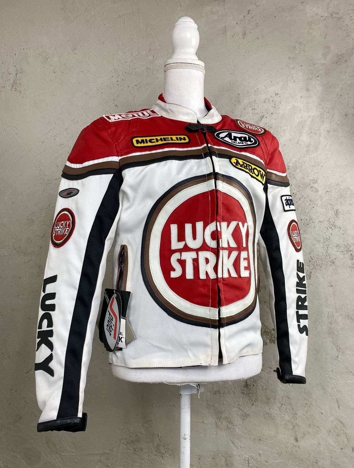 Image of Marlboro x Racing Jacket Lucky Striked Vintage Race 00S With Protectors in Red/White (Size Small)