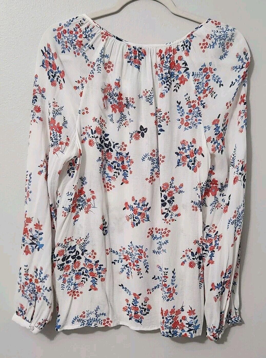 Lucky Brand Lucky Brand Top Medium White Long Sleeve V Neck Peasant Boho Size M / US 6-8 / IT 42-44 - 2 Thumbnail