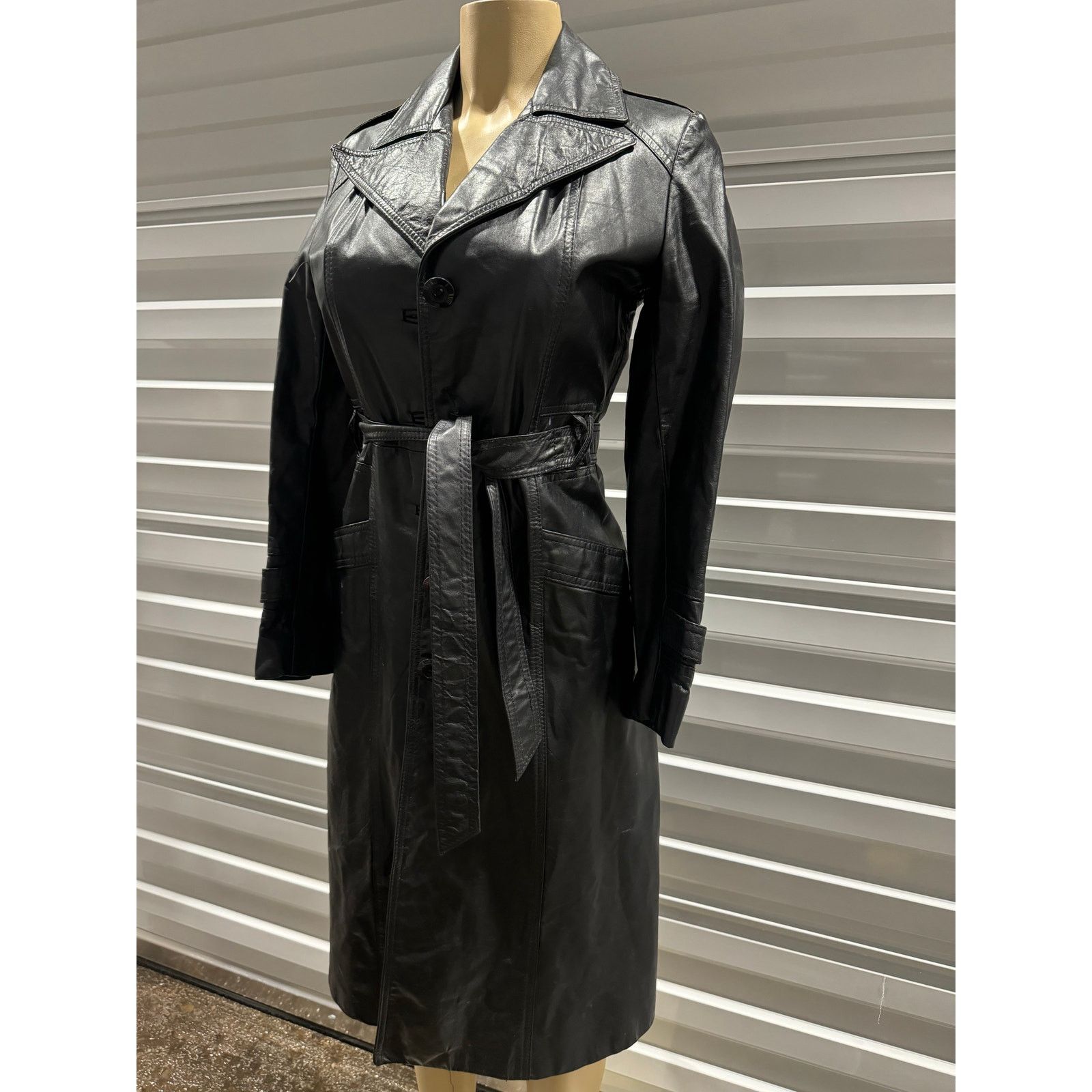 Vintage LEATHER vintage TRENCH COAT Size XS / US 0-2 / IT 36-38 - 3 Thumbnail