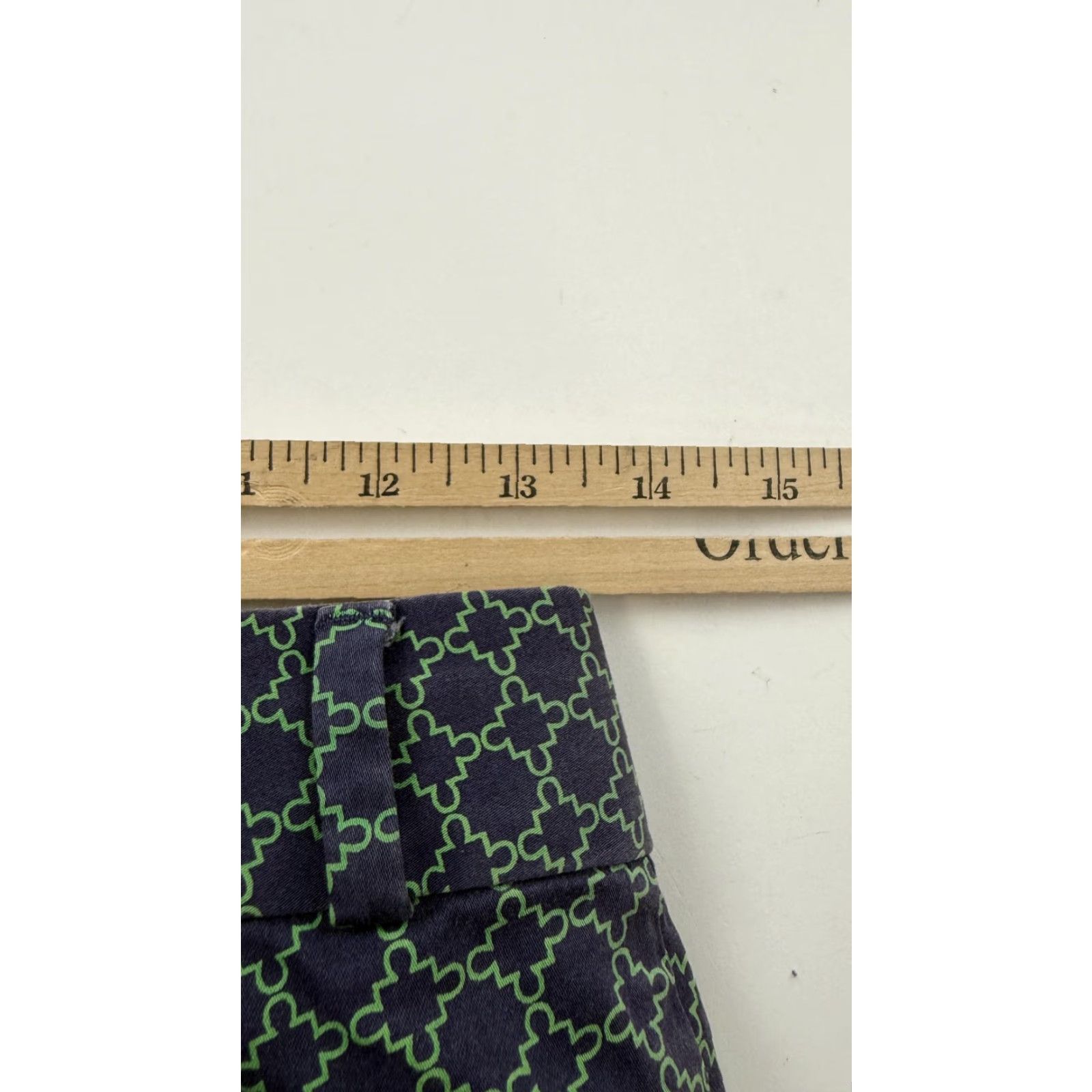 Banana Republic Banana Republic Pants Women 00P Petite Geometric Print Navy Green Cotton Spandex Straight Leg, Zipper Fly, Pockets, Stretch, Petite Womens 00P Size 24" / US 00 / IT 34 - 7 Thumbnail