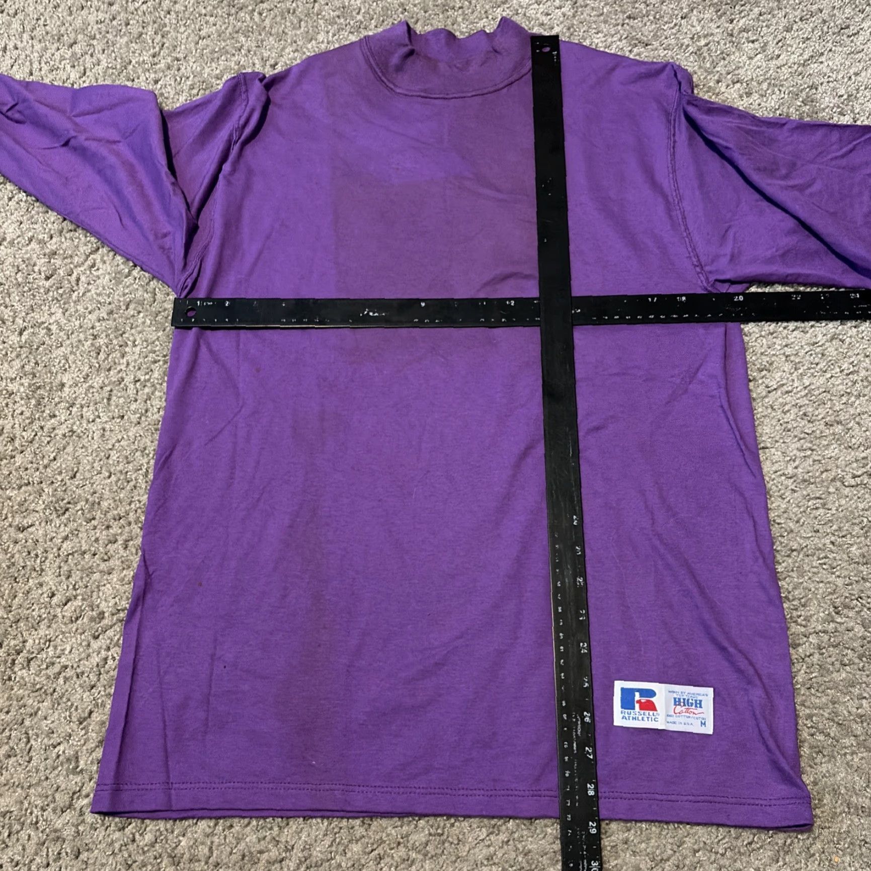 Russell Athletic VINTAGE Russell Athletic Purple Mock Neck Shirt Mens Medium USA 1980s Cotton T-Shirt Size US M / EU 48-50 / 2 - 6 Thumbnail