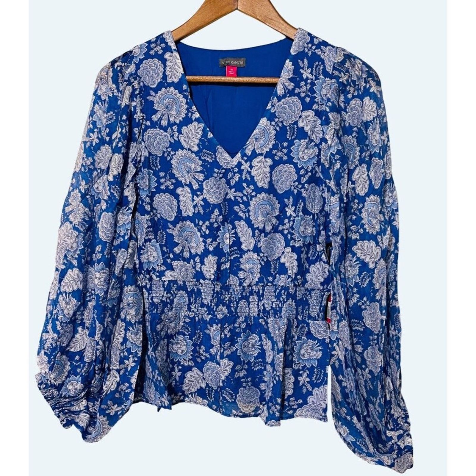 Vince Camuto Vince Camuto Peplum Floral Blue Sheer Sleeve Lined Blouse XS Size XS / US 0-2 / IT 36-38 - 2 Thumbnail