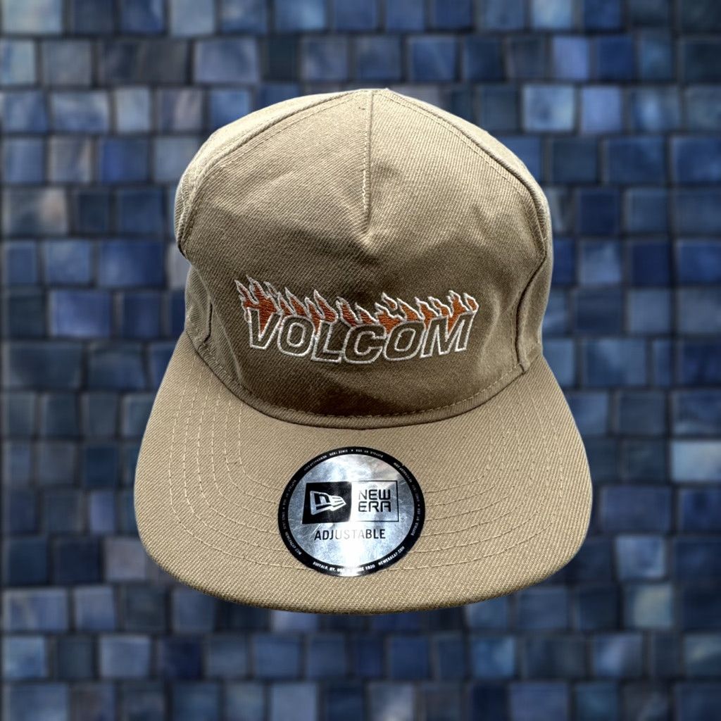 New Era Volcom New Era 5 Panel Hat Tan Adjustable Strapback Flame Flatbill Cap Skater Mens Vintage No Size ONE SIZE - 1 Thumbnail